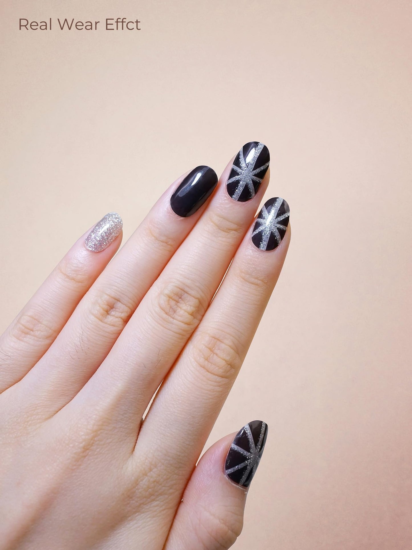 Beaolata Real Gel Nail Strips (No UV Light Needed) - 44Pcs Salon Quality Nail Stickers - Long Lasting Polish Wraps for Women, Easy Apply & Remove (Sultry Black
