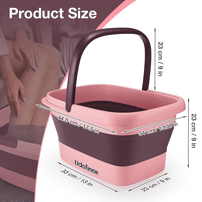 Udefineit Collapsible Foot Bath Basin with Handle, 15L/4 Gallons, Foldable Foot Bath Tub, Foot Soaking Basin with Massage Acupoint, Pedicure Foot Spa Tub for Home Dry Cracked Feet Treatment - Pink