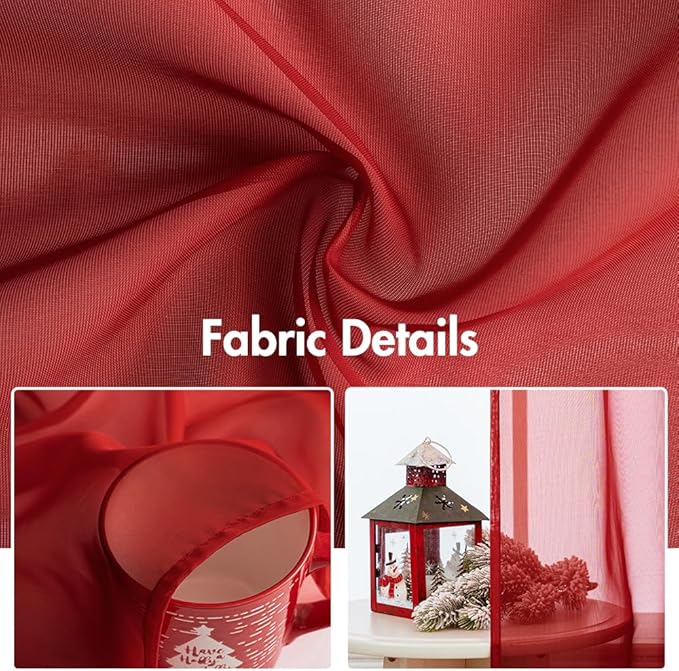 MIULEE 2 Panels Red Solid Color Sheer Christmas Window Curtains Elegant Window Voile Panels/Drapes/Treatment for Bedroom Living Room (54X54 Inches)