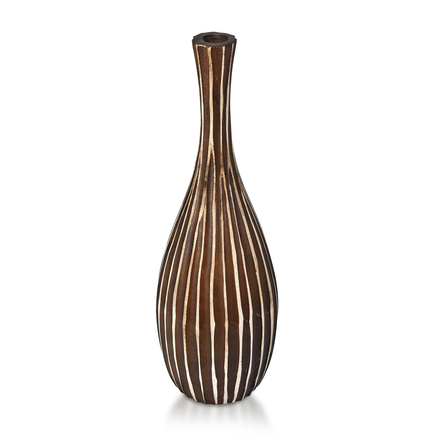 AeraVida Hand-Carved Tall Teardrop Mango Wood Vase with Vertical Stripes | Handmade Eco-Friendly Decor for Dried or Silk Flowers
