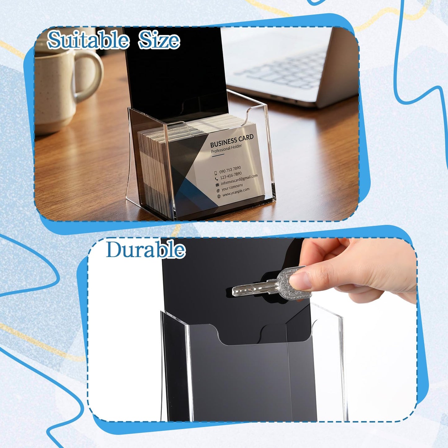 Chunful 2 Pack 4 Inch Acrylic Brochure Holders Clear Business Cards Display Holder with Black Base, Trifold Flyer Display Stand for Pamphlets, Literature, Booklets, Magazines, for Office Countertop