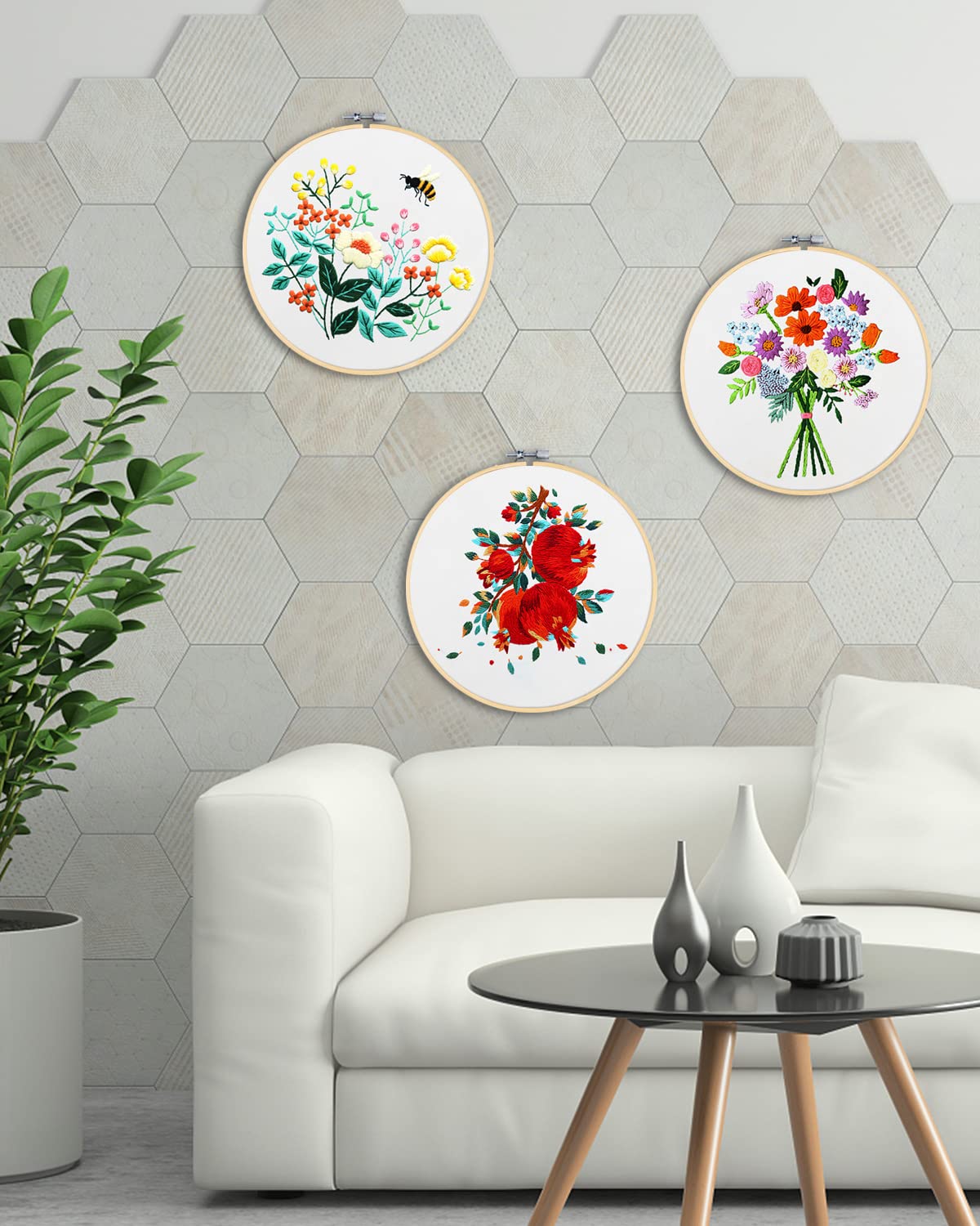 3 Pieces Embroidery Hoops, 10 inch Bamboo Frame Circle Cross Stitch Hoop Ring Embroidery Hoops Set for Embroidery and Cross Stitch