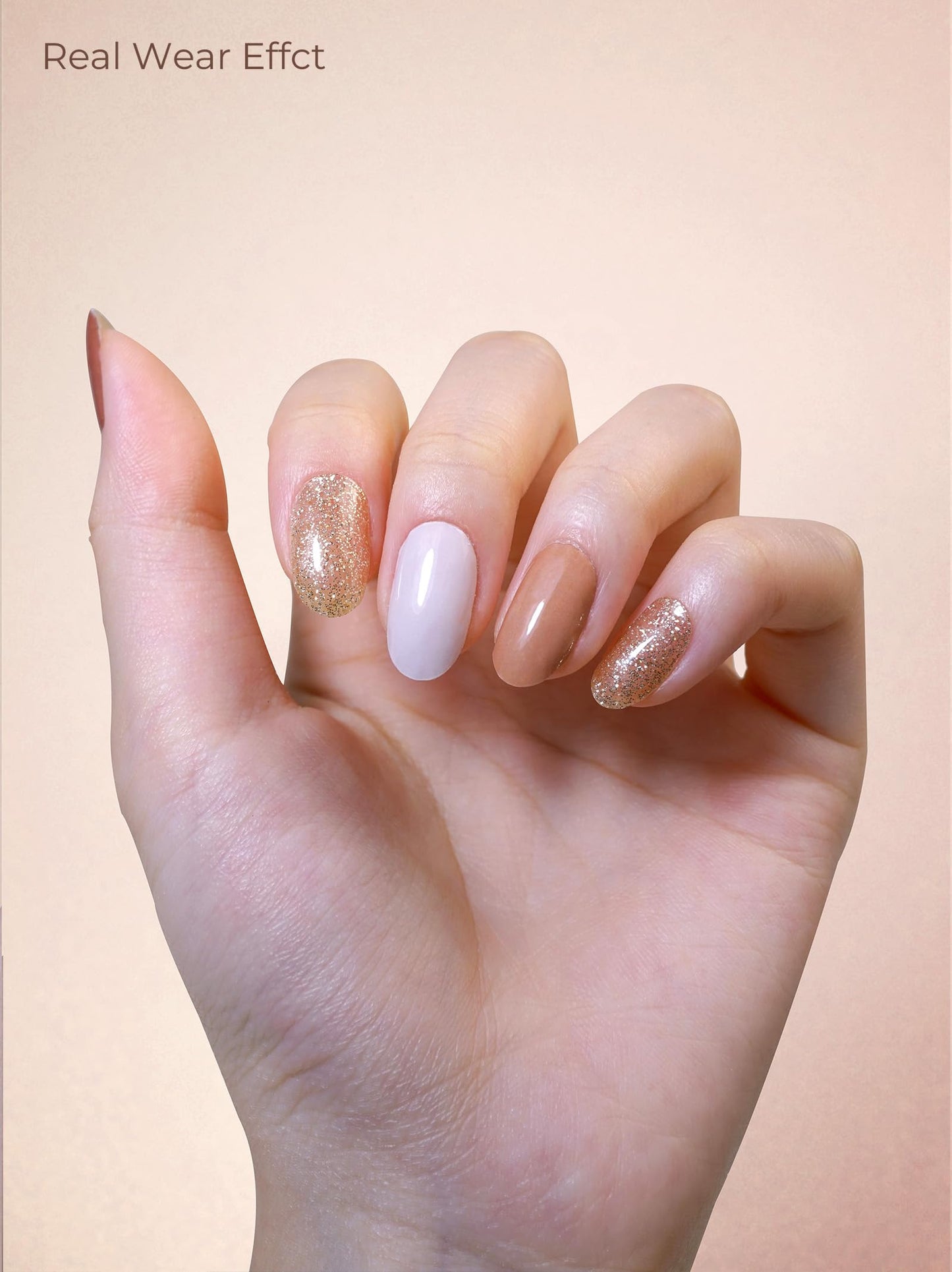 Beaolata Real Gel Nail Strips (No UV Light Needed) - 44Pcs Salon Quality Nail Stickers - Long Lasting Polish Wraps for Women, Easy Apply & Remove (Cinnamon Brown