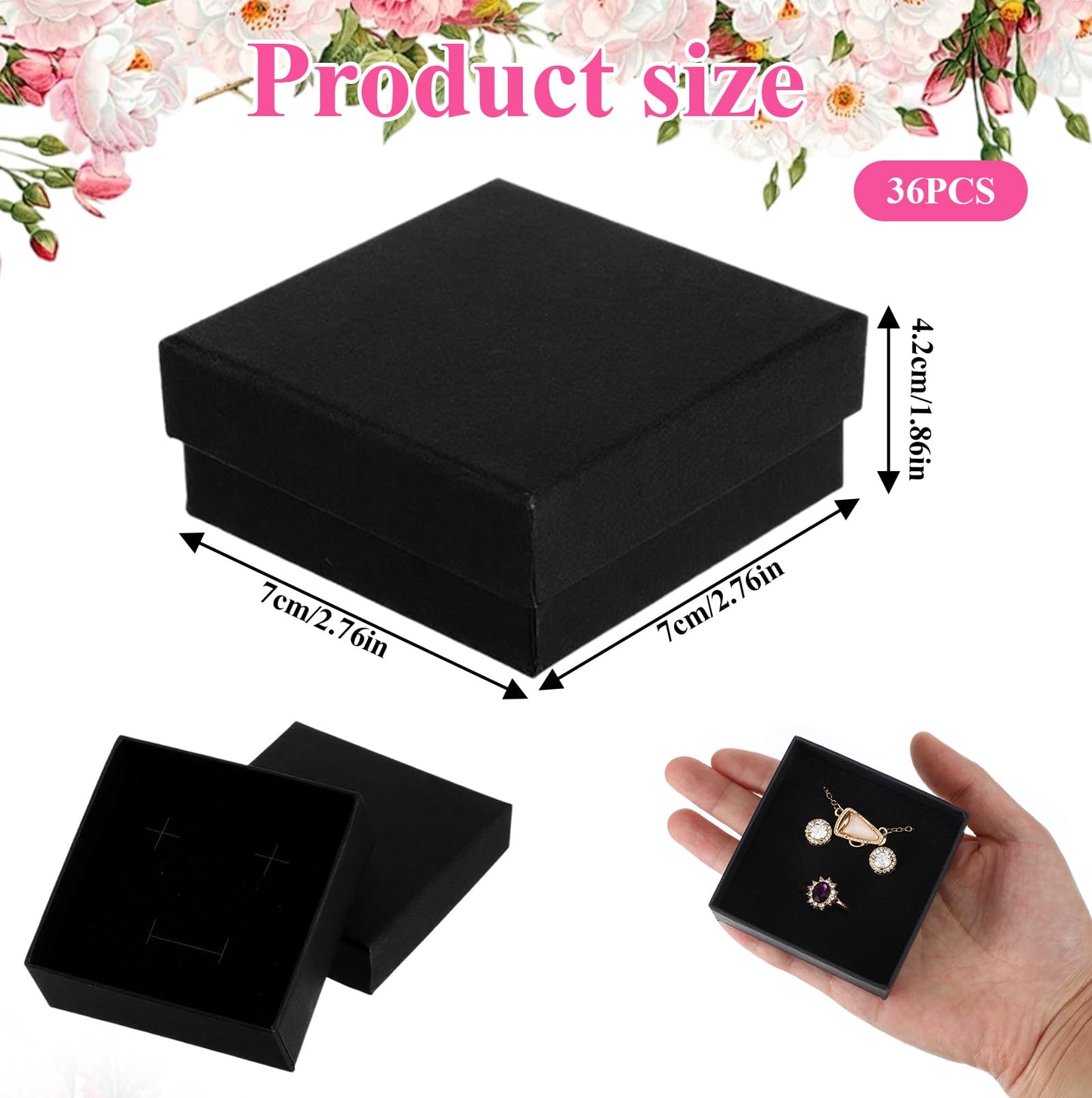 hidyuuoo 36pcs Jewelry Gift Boxes - Black Small Packaging for Jewelry Storage, Cotton Filled Cardboard for Earrings, Rings, Necklaces - Valentine's Day, Mother's Day