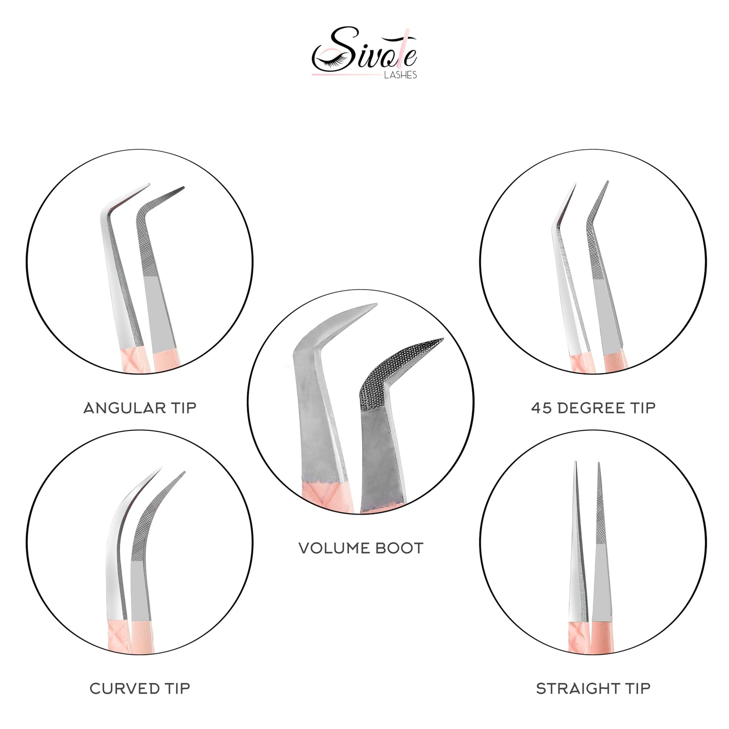 SIVOTE Lash Tweezers for Eyelash Extensions, Pack of 5 Peach – Lash Extension Tweezers Set with Diamond Grip, Precision Fiber Tip for Volume Eyelash Extensions