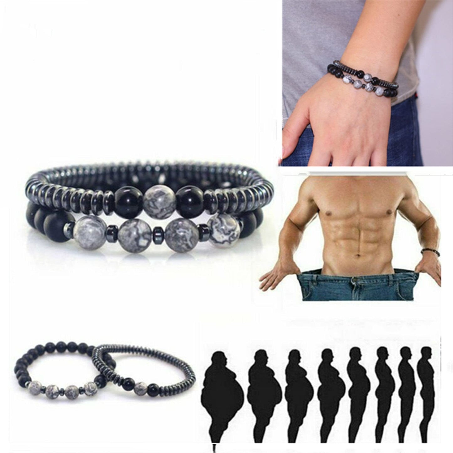 WEFRIN Triple Protection Bracelet for Bring Luck and Prosperity Hematite Black Obsidian Tiger Eye Stone Bracelets for Men Women, Beaded Buddha Healing Rope Uni Bracelet (2pcs) (K)