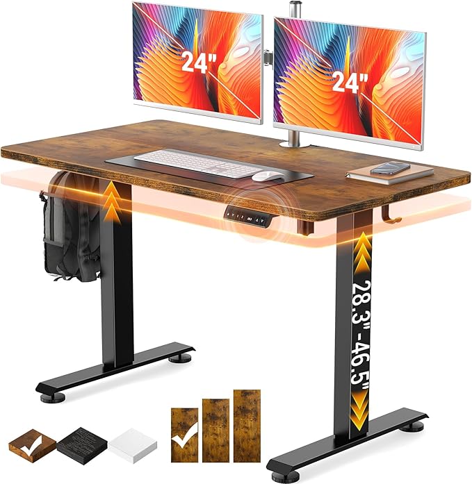 Veken 47.2" Standing Desk, Adjustable Height Office Desk with Wood Desktop, Computer Table for Home Work, Study and Gaming, Small Spaces, Modern Furniture，Brown