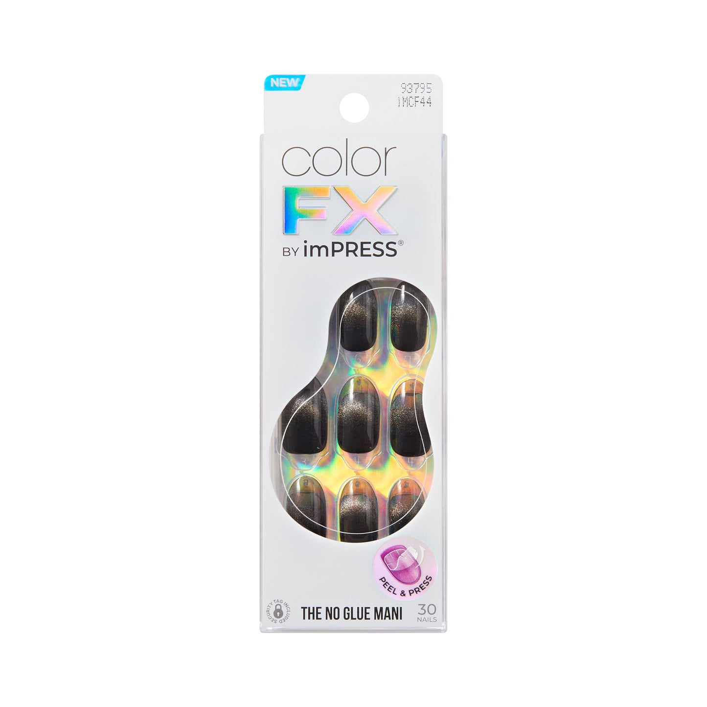 Kiss Impress No Glue Mani Press On Nails, ColorFX, 'Best Wishes', Black, Medium Size, Oval Shape, Includes 30 Nails, Prep Pad, Instructions Sheet, 1 Manicure Stick, 1 Mini File