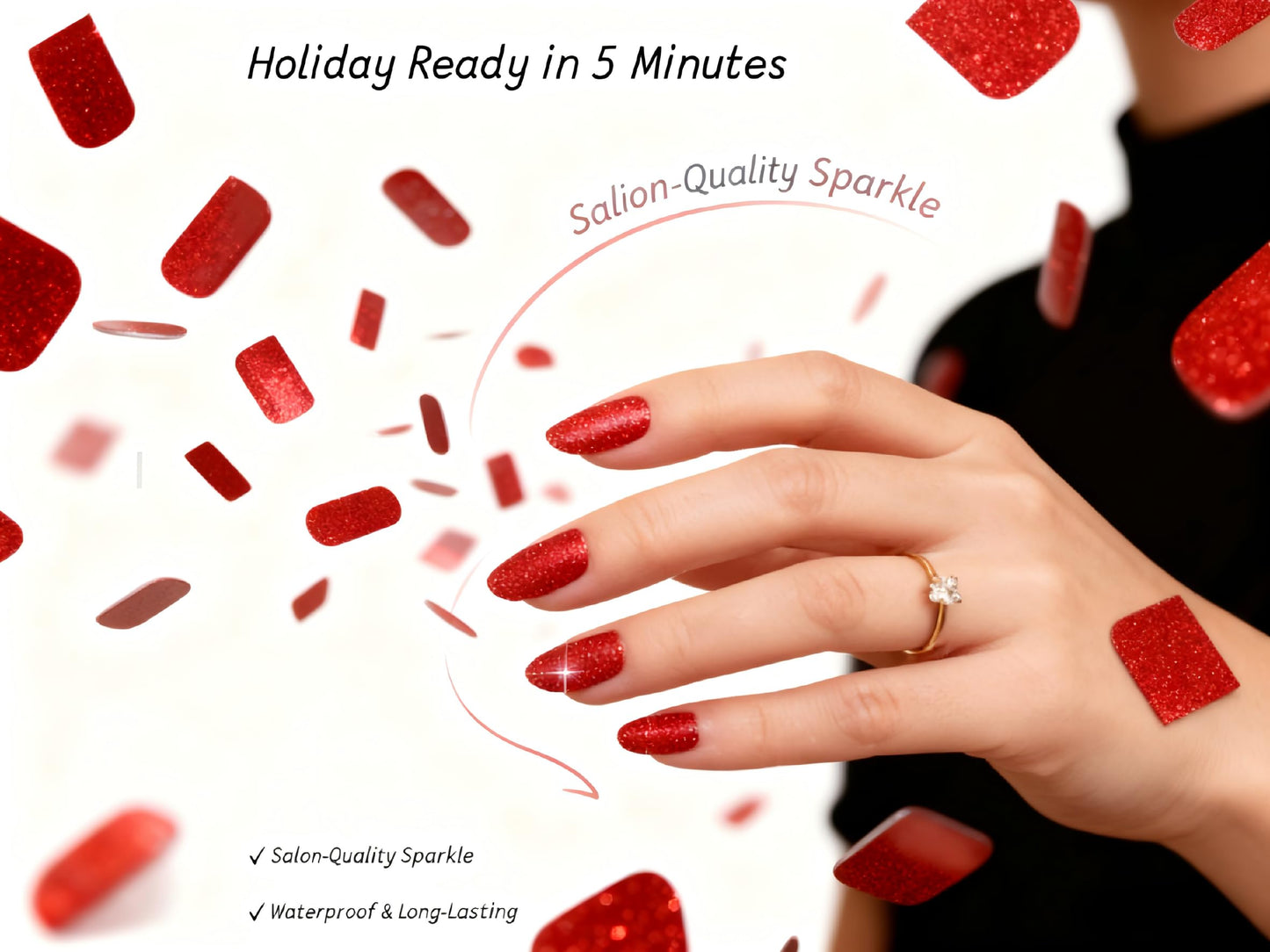SIUDXA Peel and Stick Nails - 8 Sheets Glitter Gel Nail Wraps, Full Cover Nail Stickers for Women, Long Lasting DIY Home Manicure Kit