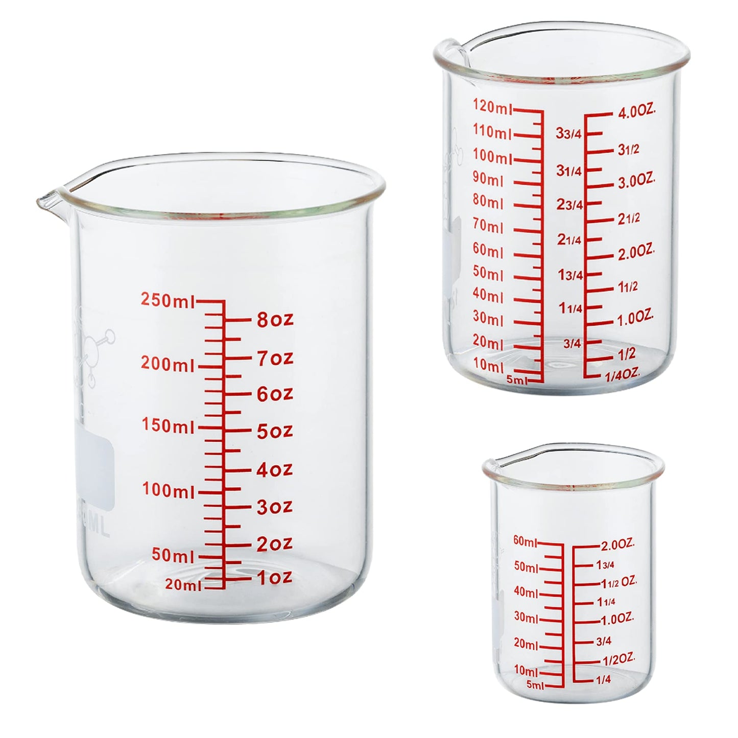 Ackers Mini Glass Measuring Beaker Set, Borosilicate, 2oz 4oz 8oz Measuring Cups
