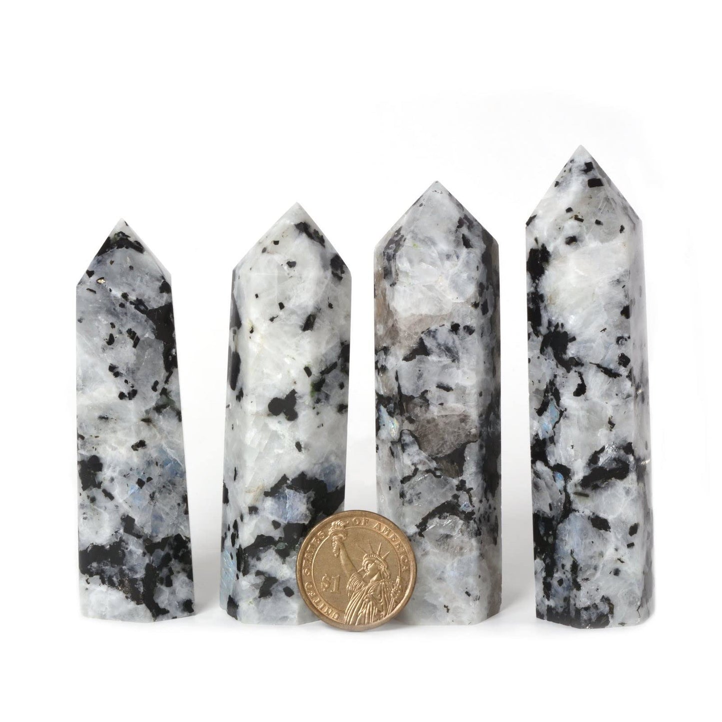 Large Moonstone Gemstone Crystal Hexagonal Pointed Tower Reiki Chakra Faceted Prism Wand Stone Home Decor
