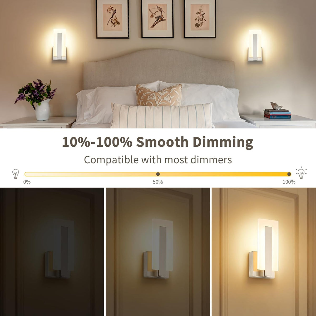 Joosenhouse LED Wall Sconce Set of 2, Hardwired Dimmable Wall Mounted Lights, Indoor Wall Lights for Hallway, Bedroom, Study, Living Room, 9.76 Inch Brushed Nickel Wall Sconce Lighting