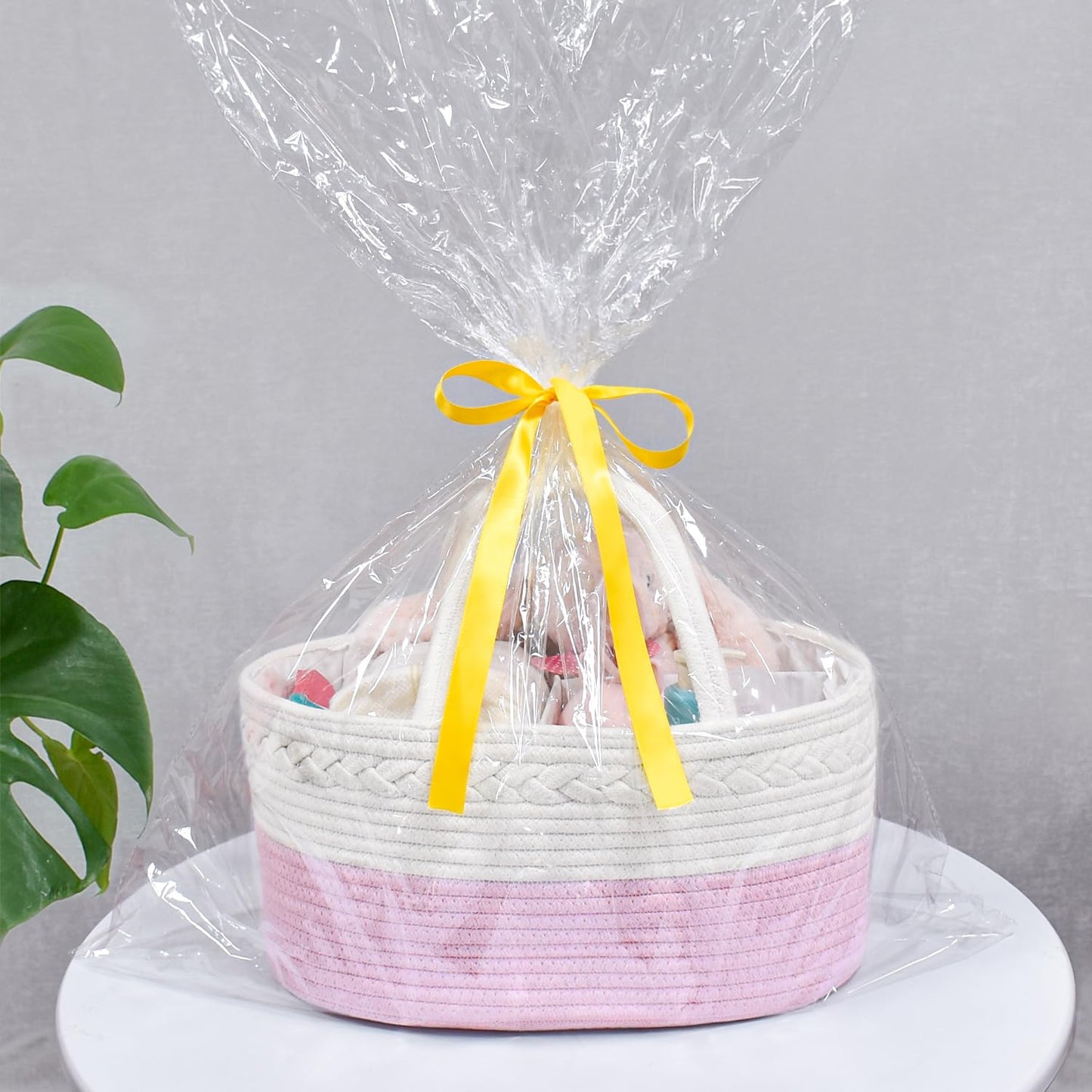 ABenkle Diaper Caddy Organizer - Cotton Rope Nursery Storage Basket for Baby Essentials, Boys & Girls Shower Gift, Changing Table Organizer, Pink