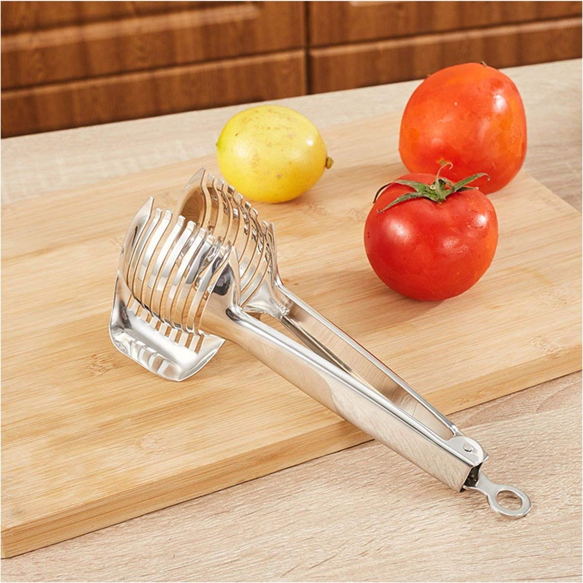 KAYCROWN Tomato Slicer Lemon Cutter Multipurpose Handheld Round Fruit Tongs Stainless Steel Onion Holder Easy Slicing Kiwi Fruits & Vegetable Tools Kitchen Cutting Aid Gadgets Tool
