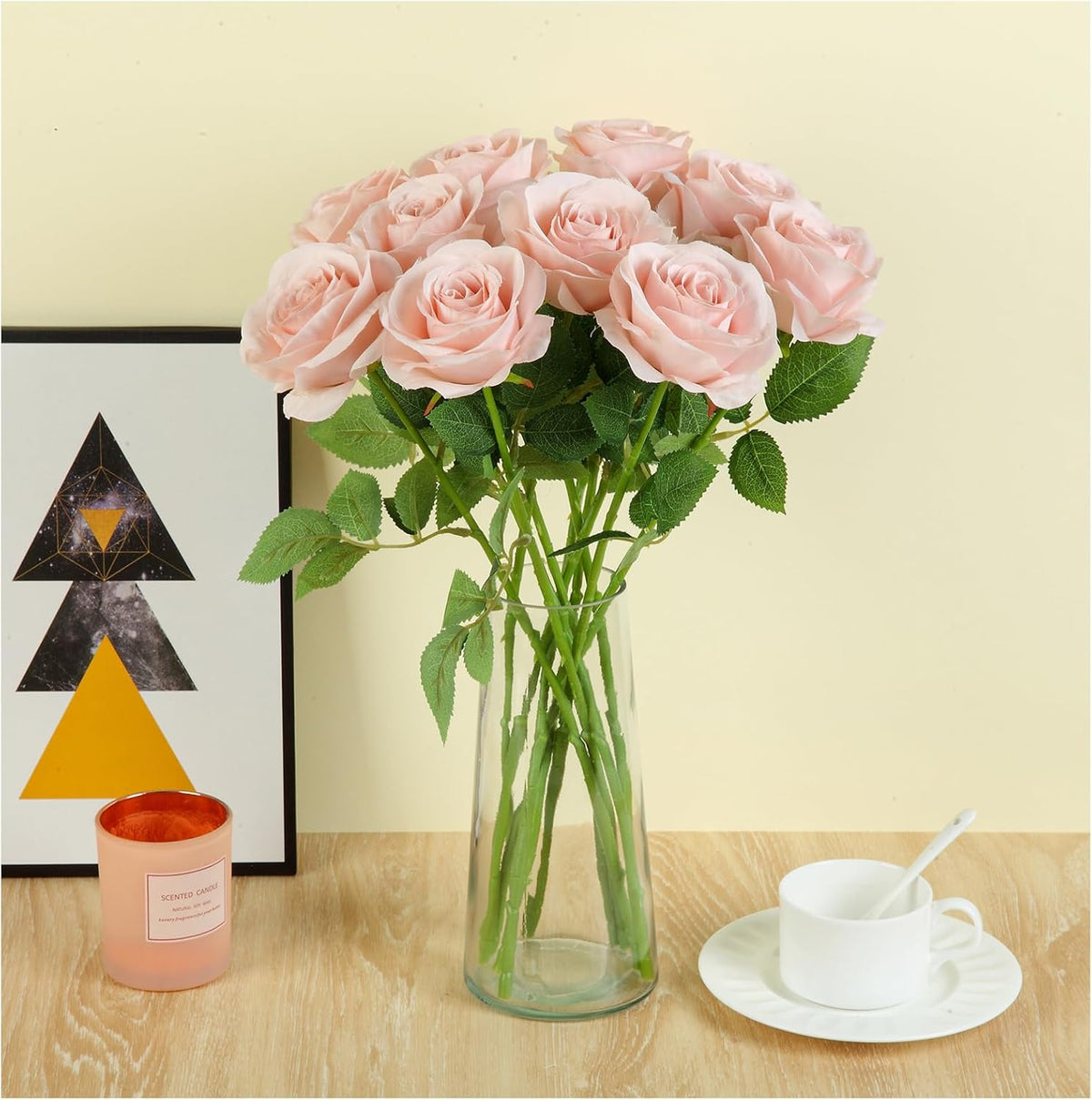 12pcs Blush Roses Artificial Flowers Fake Roses Silk Flowers Roses with Long Stems for Wedding Home Party Centerpieces Decorations