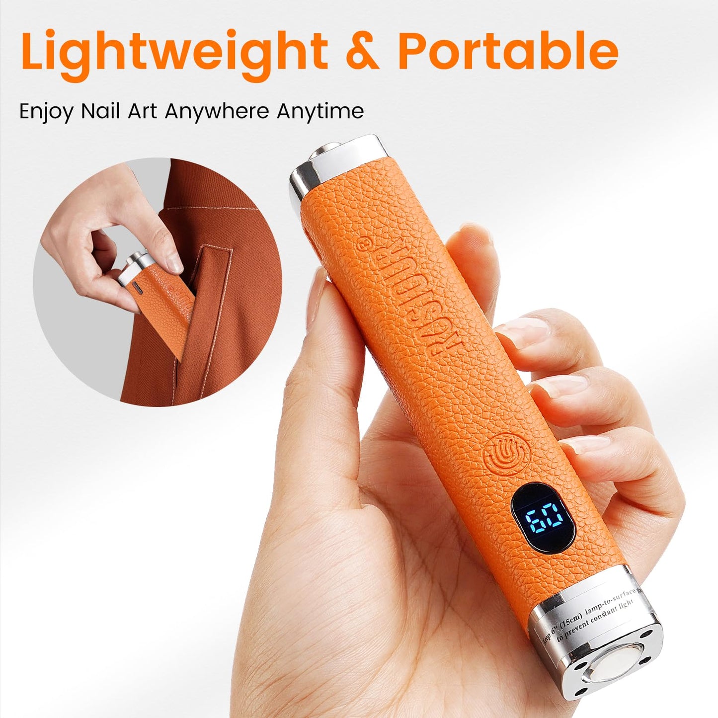 Rosiour Handheld Mini UV Light for Nails: Flash Cure UV Led Nail Lamp with Cat Eye Magnet- Hand Held Fast Dry Single UV Lamp Pen with Auto Sensor for Manicure Home Salon (Orange)