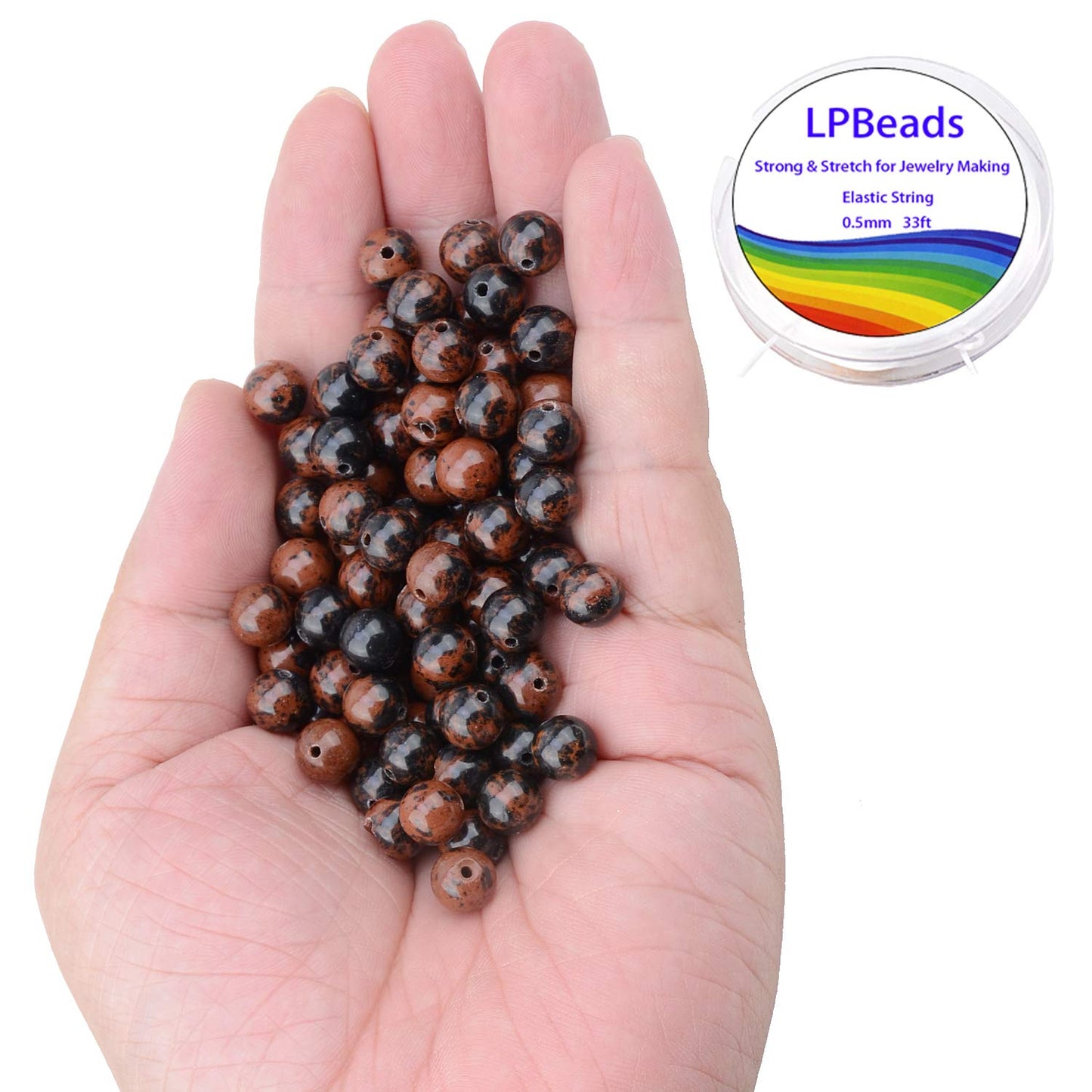 LPBeads 100PCS 8mm Natural Mahogany Obsidian Beads Gemstone Round Loose Beads for Jewelry Making with Crystal Stretch Cord