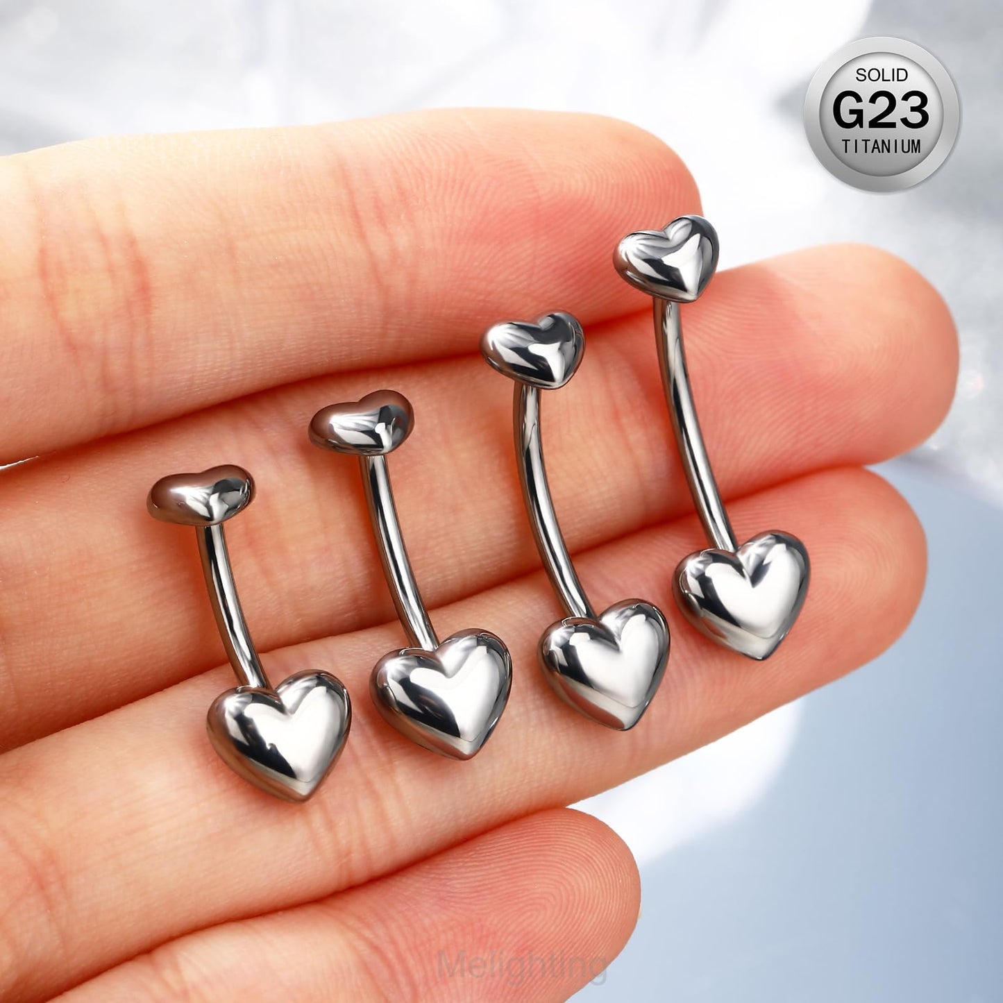 Melighting Titanium Belly Button Ring 14G Heart Belly Ring Internally Threaded G23 Titanium Navel Piercing Hoop Navel Barbell Body Piercing Jewelry 10 mm