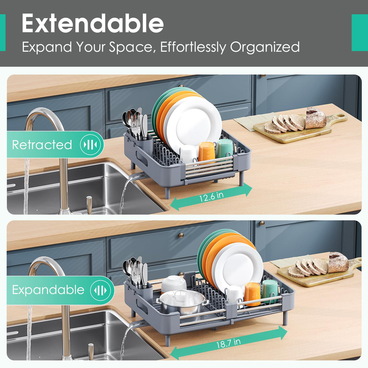 Expandable Dish Drying Rack with Cutlery Holder