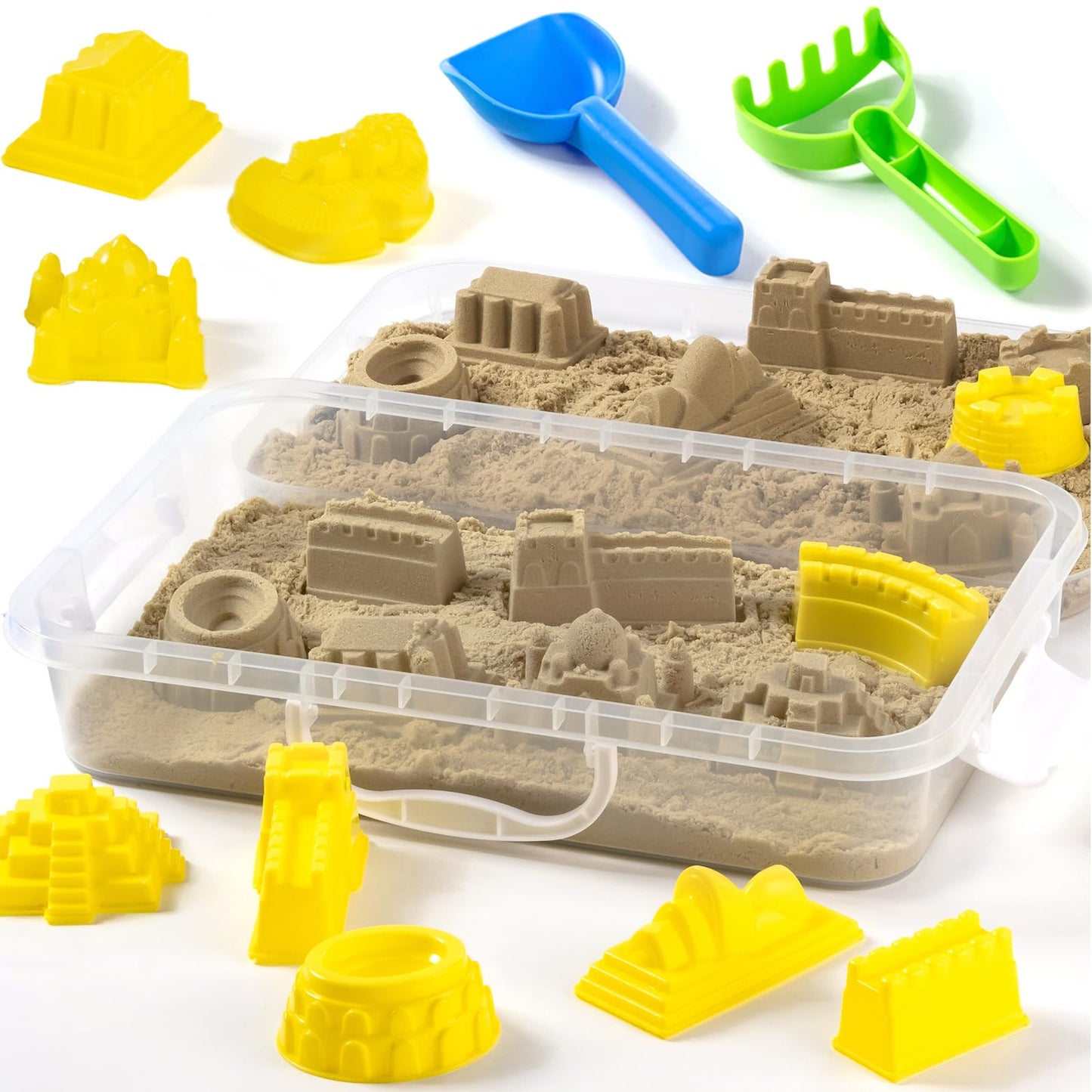 PreTrans Construction Sensory Bin Toys – 10 Sand Molds for Kids & 2.2 lb Sensory Sand - Sand Box for Toddlers Ages 3+
