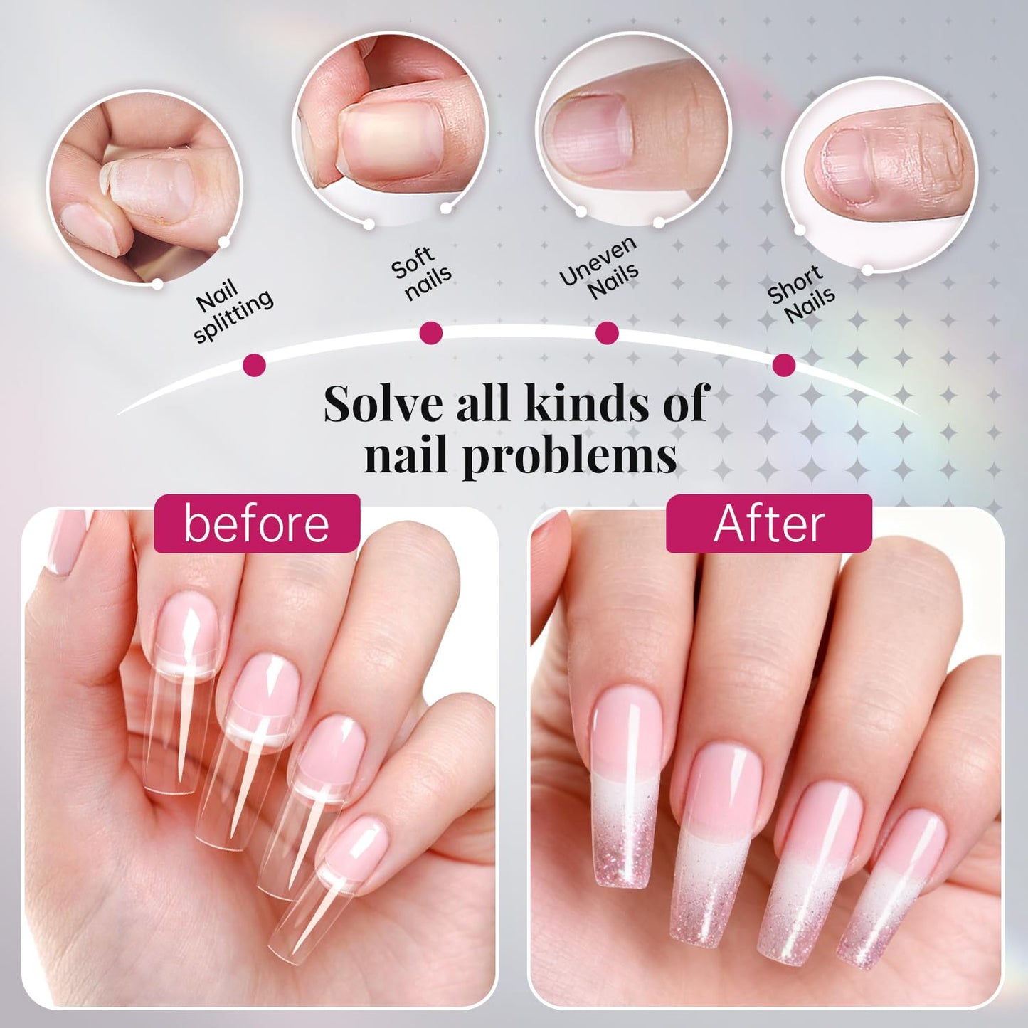 krofaue 500PCS Clear False Nail Tips + Solid Gel Nail Glue 4Pcs –UV-Cured Clear Adhesive for Press on Nails,DIY Home Salon Professional Use