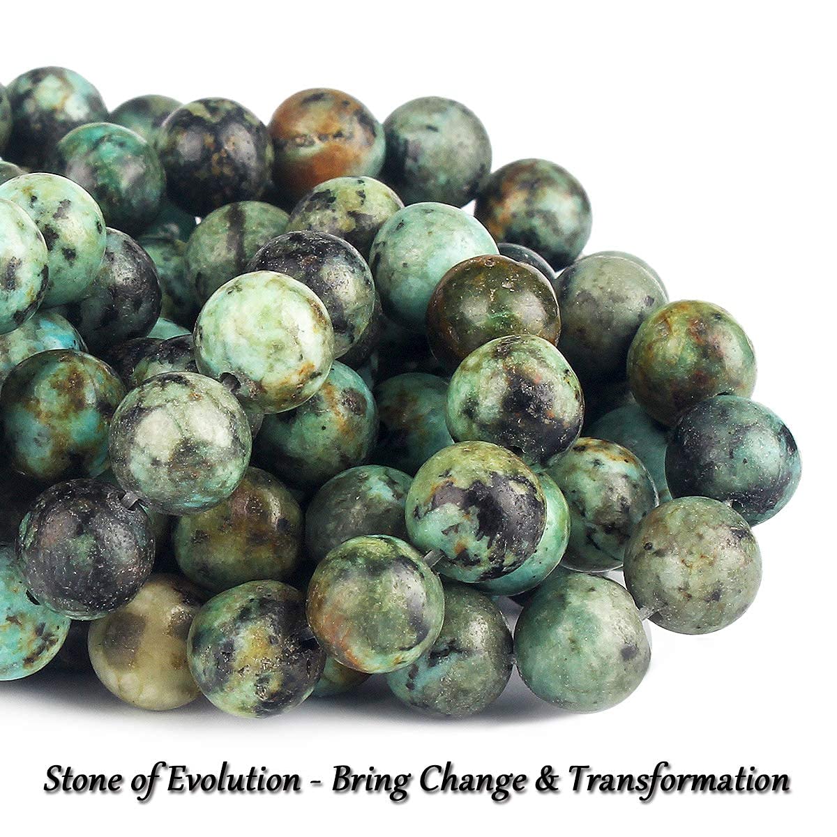 70PCS Natural 8MM Healing Gemstone, African Turquoise Energy Stone Round Loose Beads, Semi-Precious Crystal Beads with Free Elastic String for Jewelry Making DIY