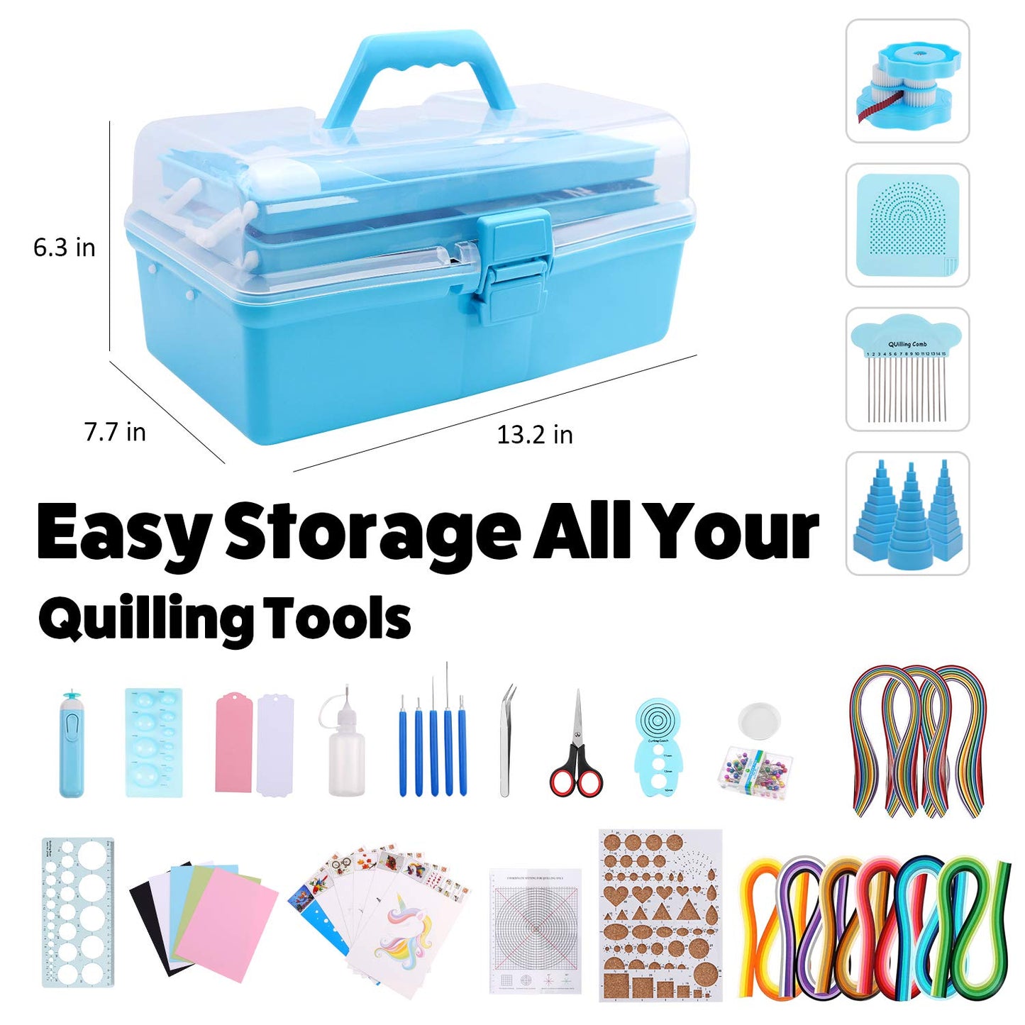 JoyPlus Quilling Kits for Beginners with Manual, 24 Tools & Supplies with Durable Storage Box, Updated Paper Crimper Tool, Premium Husking Board & Electronic Pen Blue