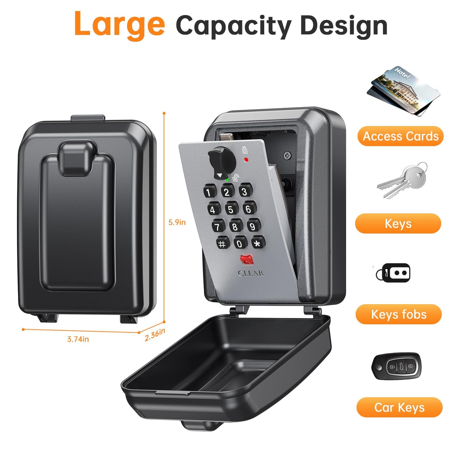 Key Lock Box,Customizable 12-Digit Combination,LockBox for Keys with Resttable Code,Large Capacity & Weatherproof Outside,hide a key Outdoor,Spare Key Wall Safe Storage for Home,Office,Garage
