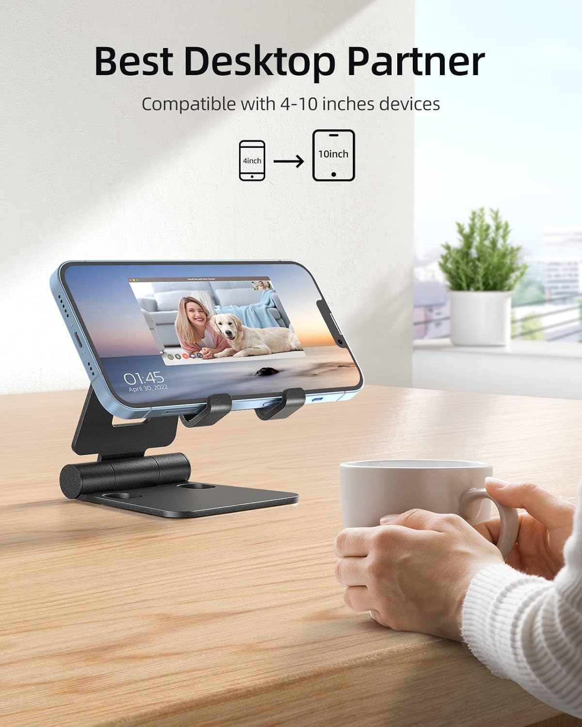 Nulaxy 2 Pack Dual Folding Cell Phone Stand, Fully Adjustable Foldable Desktop Phone Holder Cradle Dock Compatible with Phone 16 15 14 13 12 Pro Xs Xs Max Xr, All Phones, Black & Rose Gold