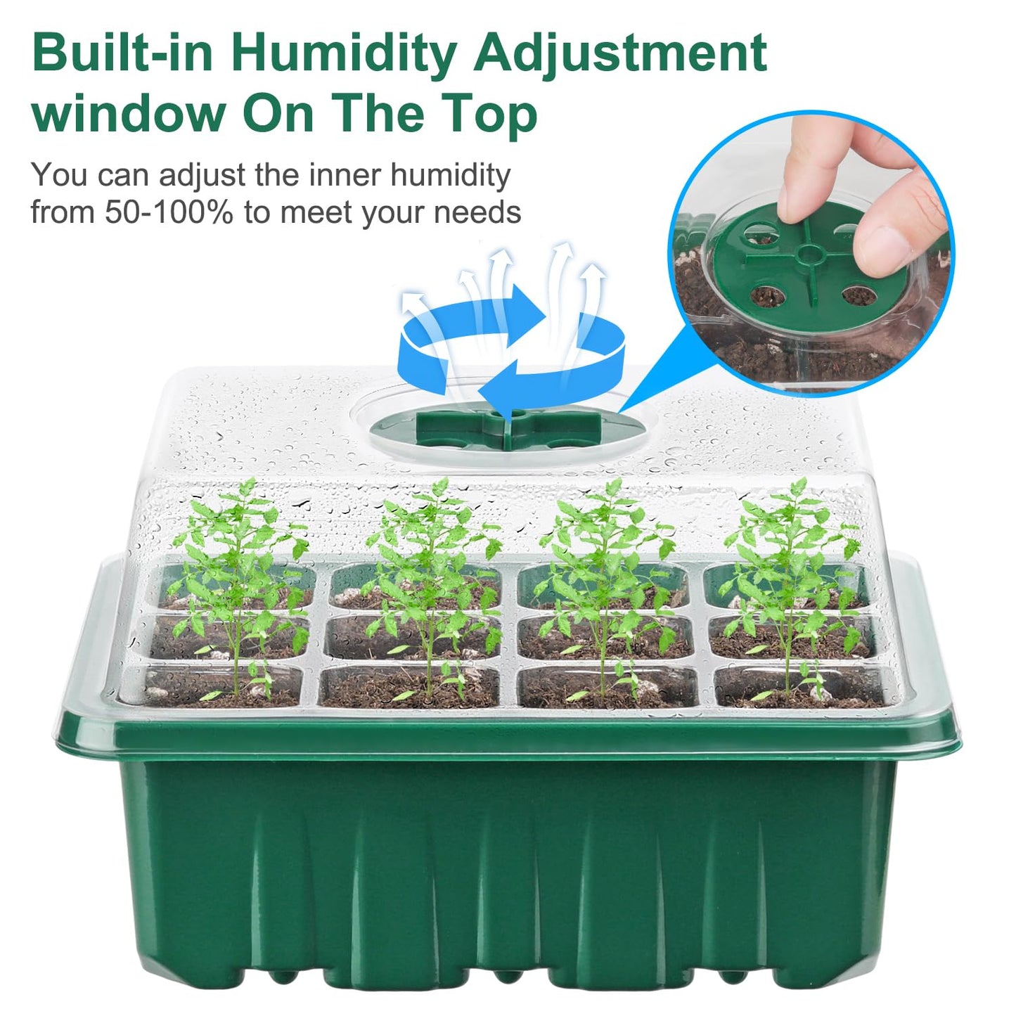 DJGINRO 12 Pack Seed Starter Tray Seed Starter Kit (144 Cells Total Tray) with Humidity Adjustable Dome, for Seeds Growing Starting Plant Germination Trays, Mini Green House Germination Trays.