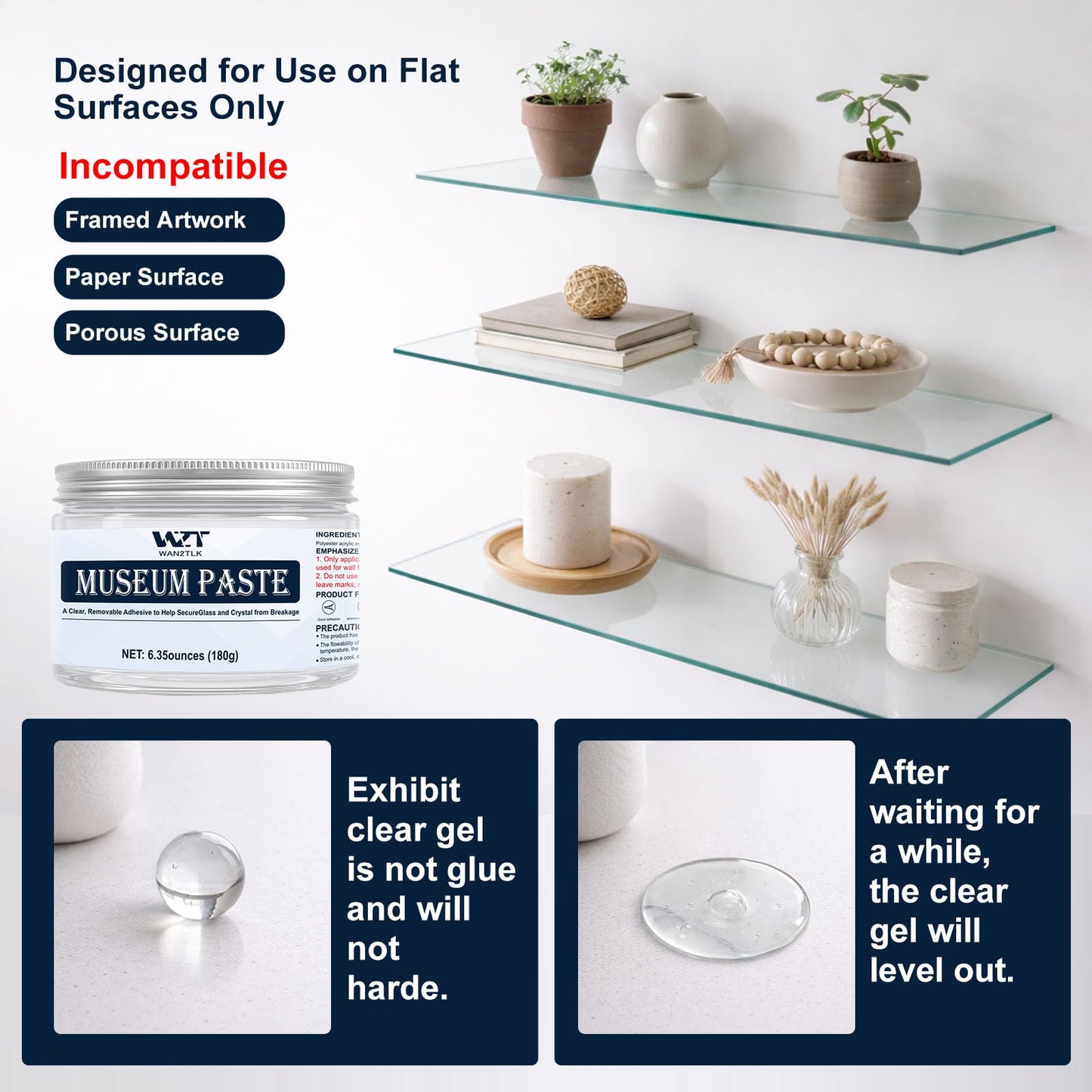 WAN2TLK 180g Exhibits Fixing Gel for Museum - Clear, Removable & Reusable Putty Wax for Securing Antiques, Glass, and Breakable Collectibles from Falling (Non-Toxic)