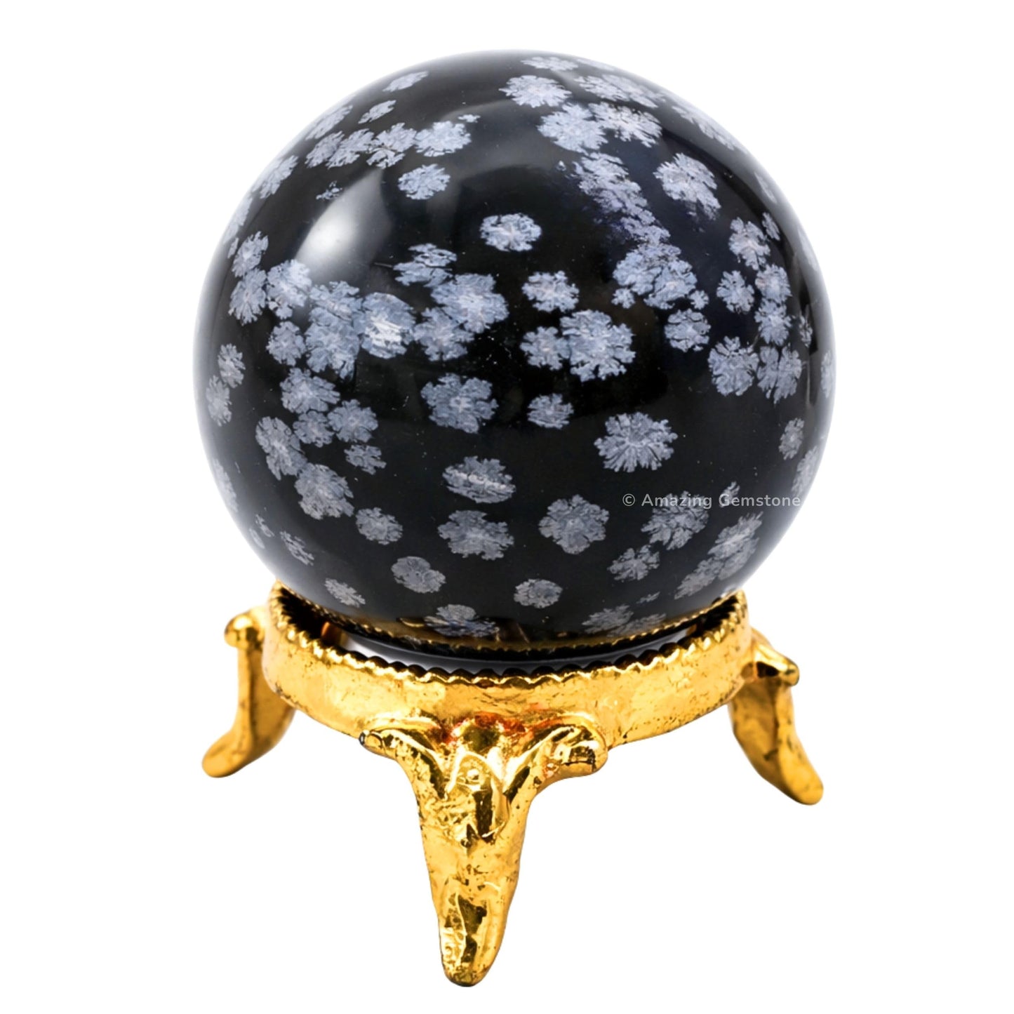 Amazing Gemstone Snowflake Obsidian Crystal Ball with Stand - 2" Inches Crystal Sphere Meditation Balls for Witchcraft and Decorative Balls