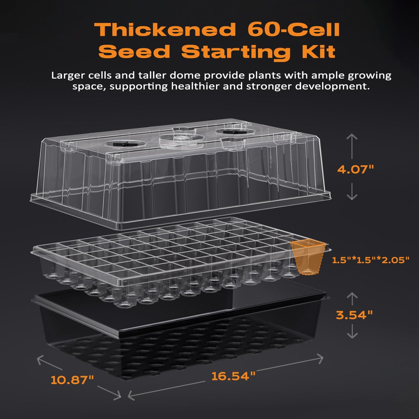 Patigrow 60-Cell Self-Watering Seed Starter Tray with Grow Light, Seed Starter Kit with 4.07” Humidity Dome, Indoor Seedling Starter Tray, Seed Starting Trays for Plant Germination, Seeds Growing