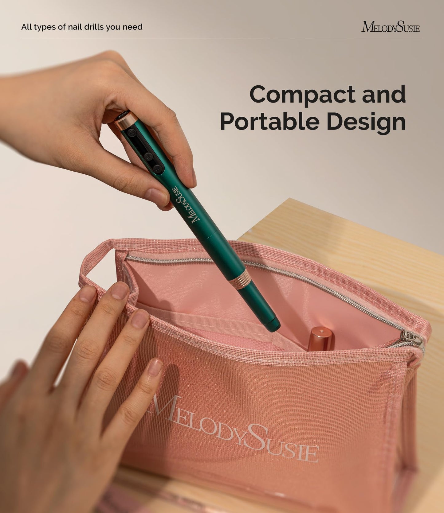 MelodySusie Pen-Shaped Ultra-Slim Cordless Nail Drill, PM170F 30000RPM Portable Rechargeable Electric File with LED Display for All Manicure, Nail Care, Shaping & Gel Removal for Advanced Home Use