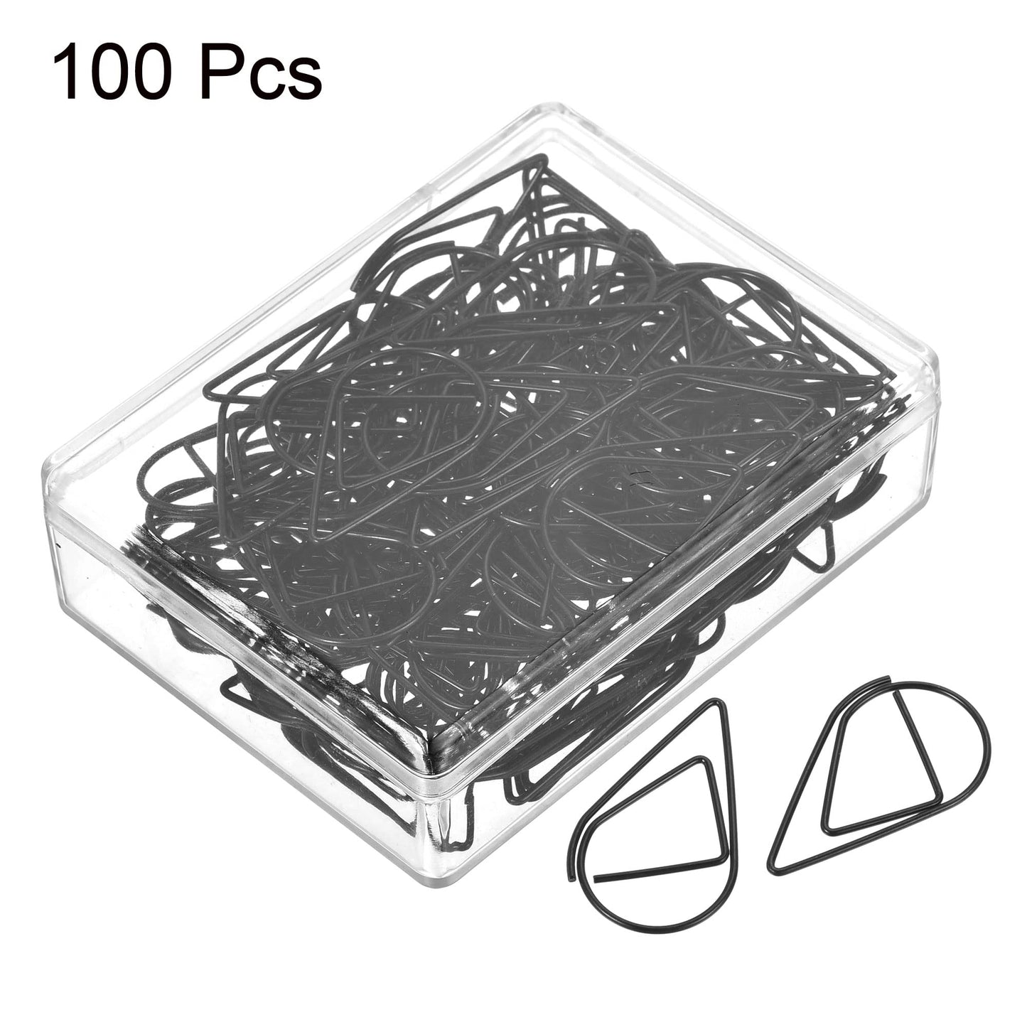 MECCANIXITY Paper Clip Drop-Shaped Cute Decorative Clips Bookmarks with Box 1.3 Inch Black for Organize Office Home, Pack of 100