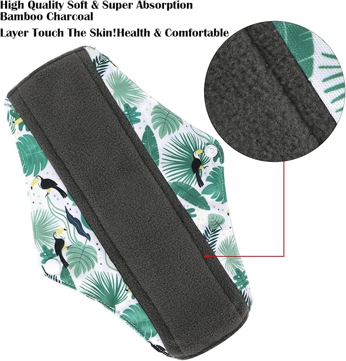 PHOGARY Reusable Menstrual Pads, Bamboo Cloth Pads for Heavy Flow with Wet Bag, 3 Sizes Sanitary Pads Set with Wings for Women, Washable Overnight Cloth Panty Liners Period Pads