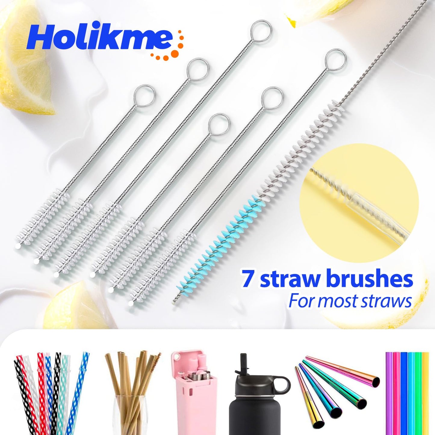 Holikme Bottle Brush Tube Cleaning Lab Set with Long Handle, Cup Cleaner for Washing Narrow Neck Beer Wine Decanter Pipes Lids Sinks Cap Covers, Green