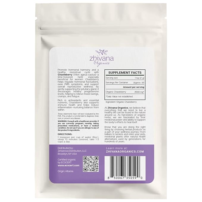 Organic Chasteberry Tea (4 oz.) – Vitex Agnus-cactus Herb - Chaste Berry Tea for Women’s Balance – Supports Hormonal Harmony, PMS & Cycle Comfort