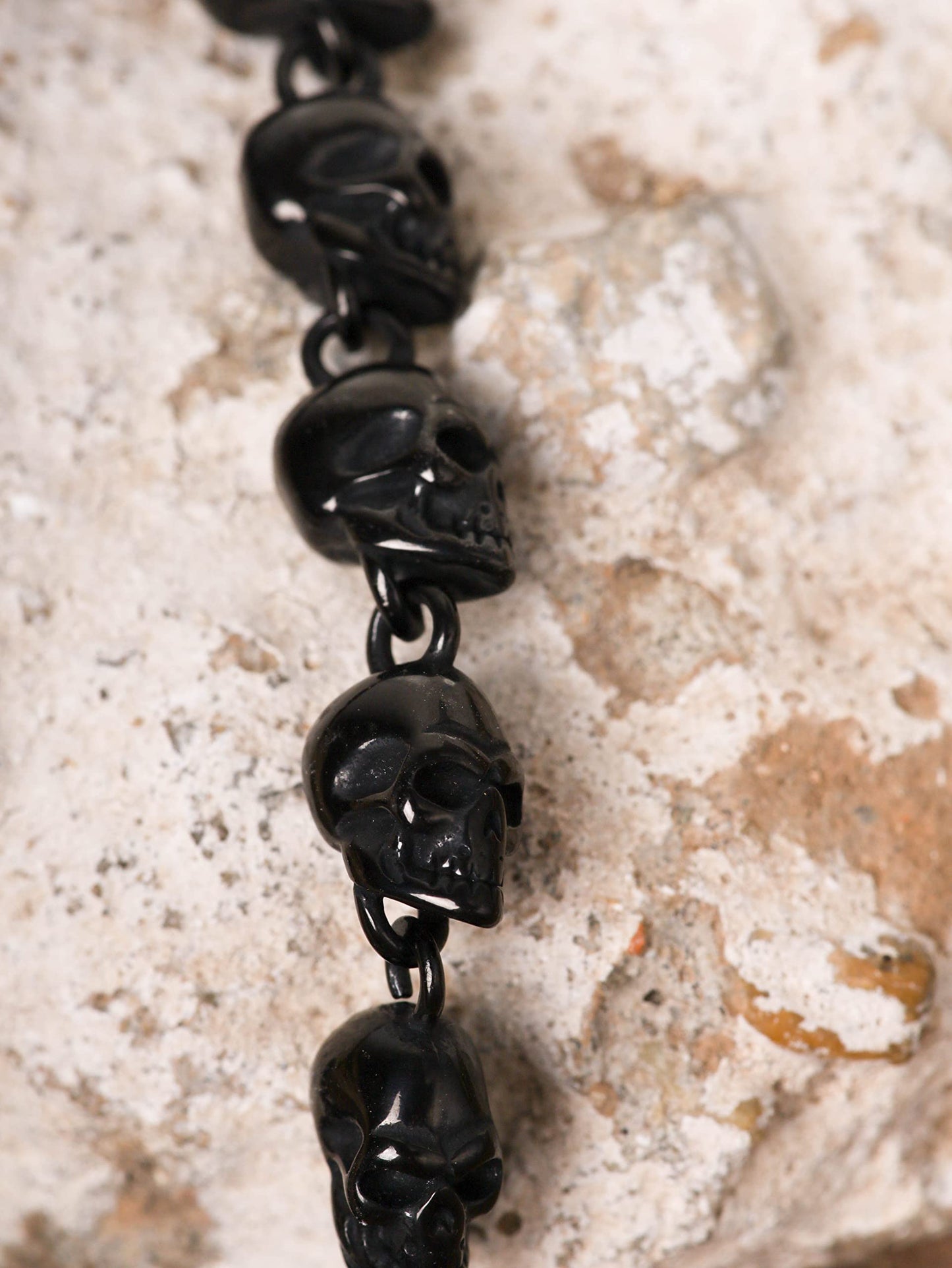 HAQUIL Stainless Steel Black Plated Skull Bead Linked Bracelet for Men and Women, Skull Jewelry Gift