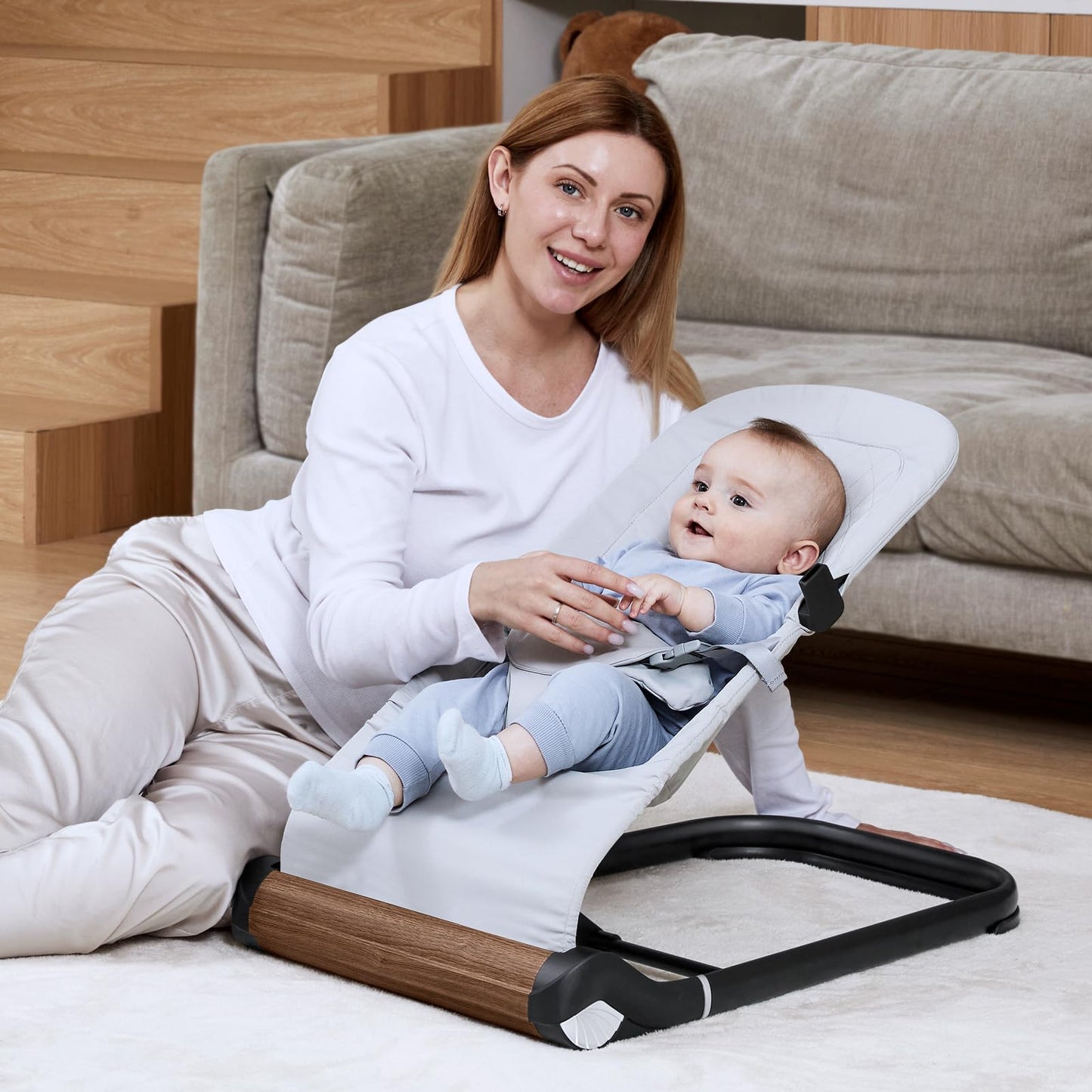 Baby Bouncer Chair - Comfortable Support for Your Little One's Blissful Moments (Normal, Light Grey)