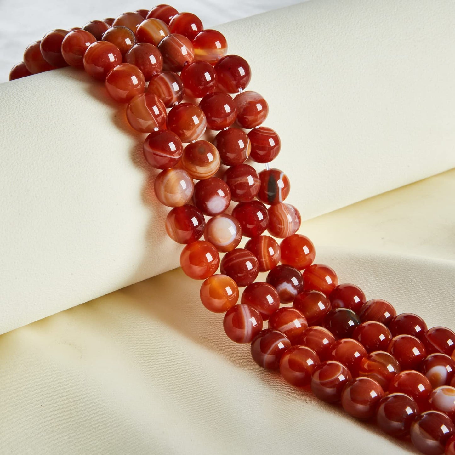 60pcs 6mm Orange Stripe Agate Beads Natural Gemstone Beads Round Loose Beads for Jewelry Making