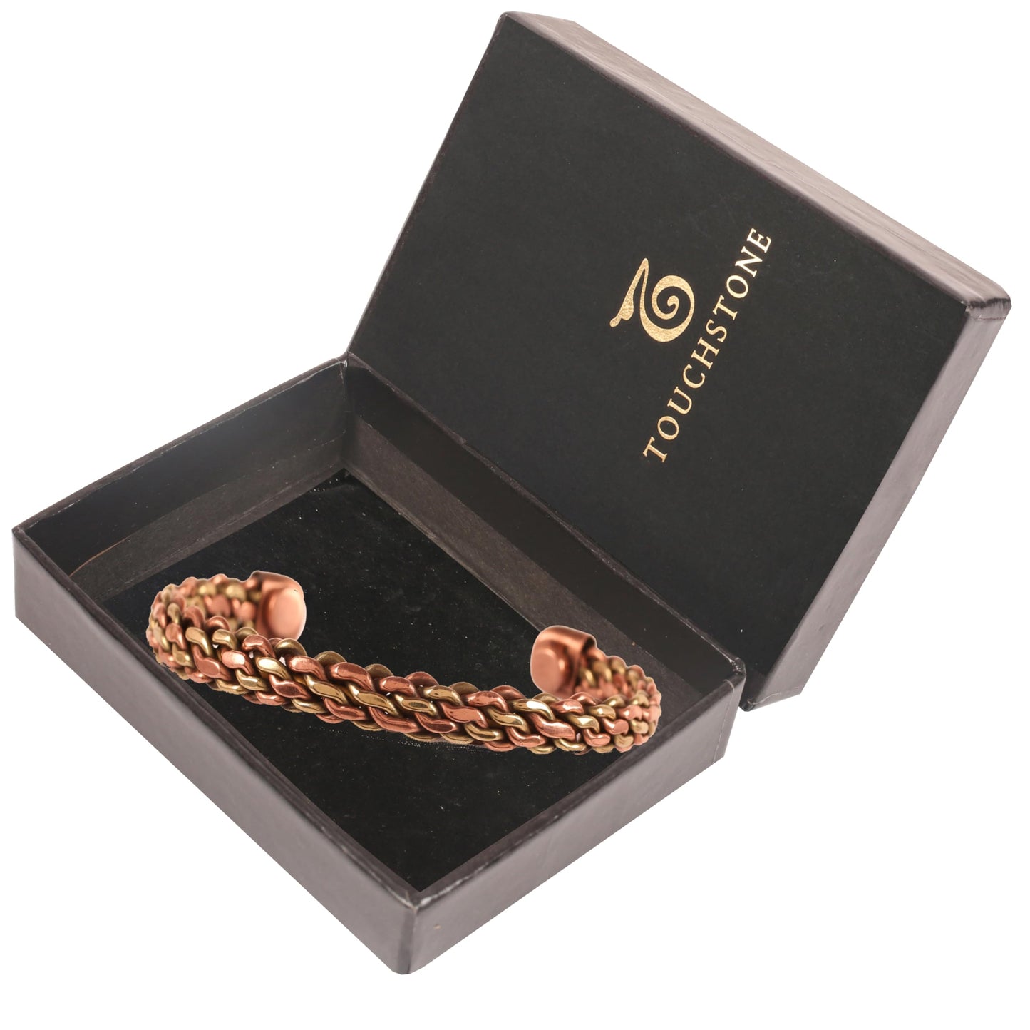 Touchstone Copper Magnetic Hand Forged With Solid And High Gauge Tibetan Style Multi Layer Braid Pattern Minimalistic Elegance Pure Copper Bracelet In Two Tones.
