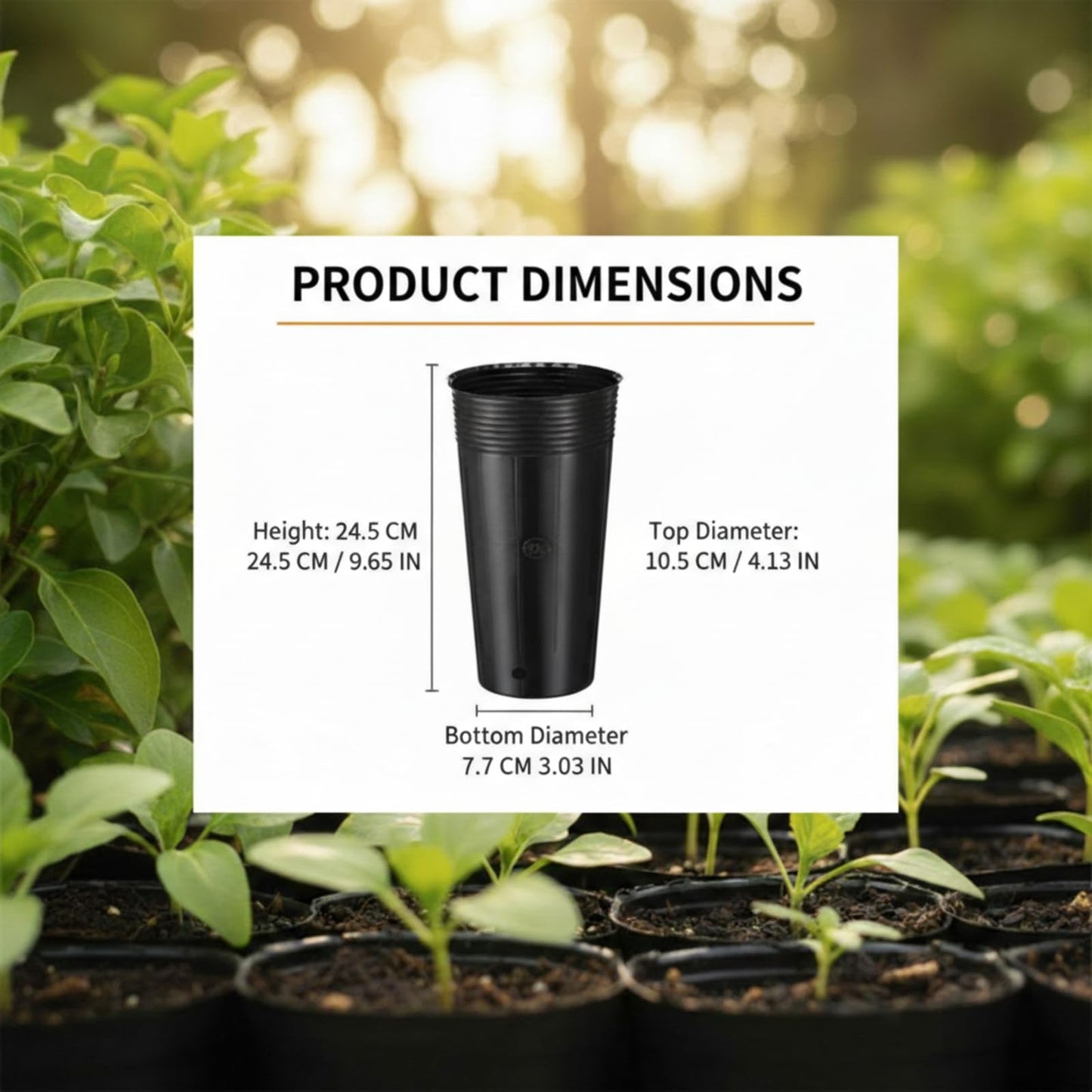 Ferrochef 100 Pack Tall Tree Pot 9.8'' x 4.7'', Black Plastic Deep Nursery Pots, Soft Deep Seedling Pots for Seed Starting, Plant Starter Cups with Drainage Holes for Flowers, Cuttings Transplanting