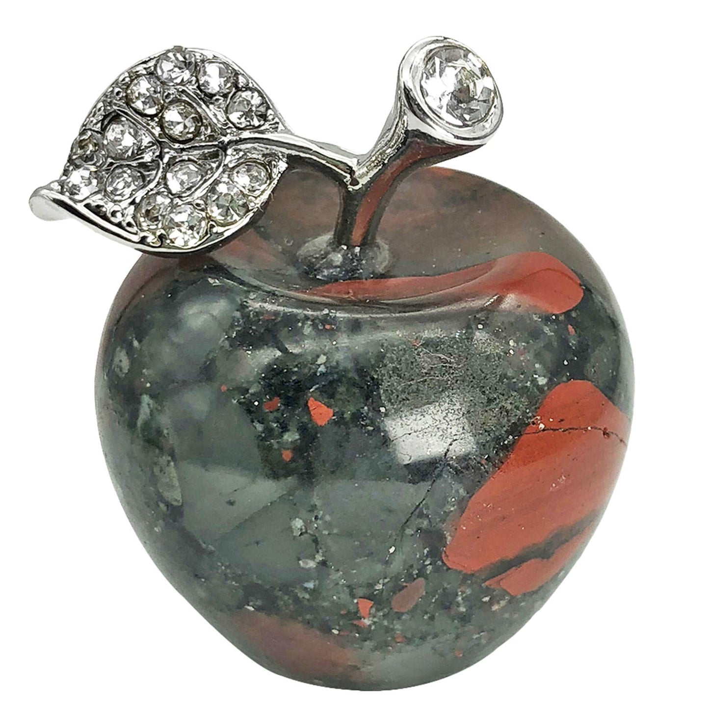 Casaper Africa Bloodstone Apple Figurine Pocket Stone Fruit Sculpture Healing Crystal Statue Home Decoration 1.3" Tall