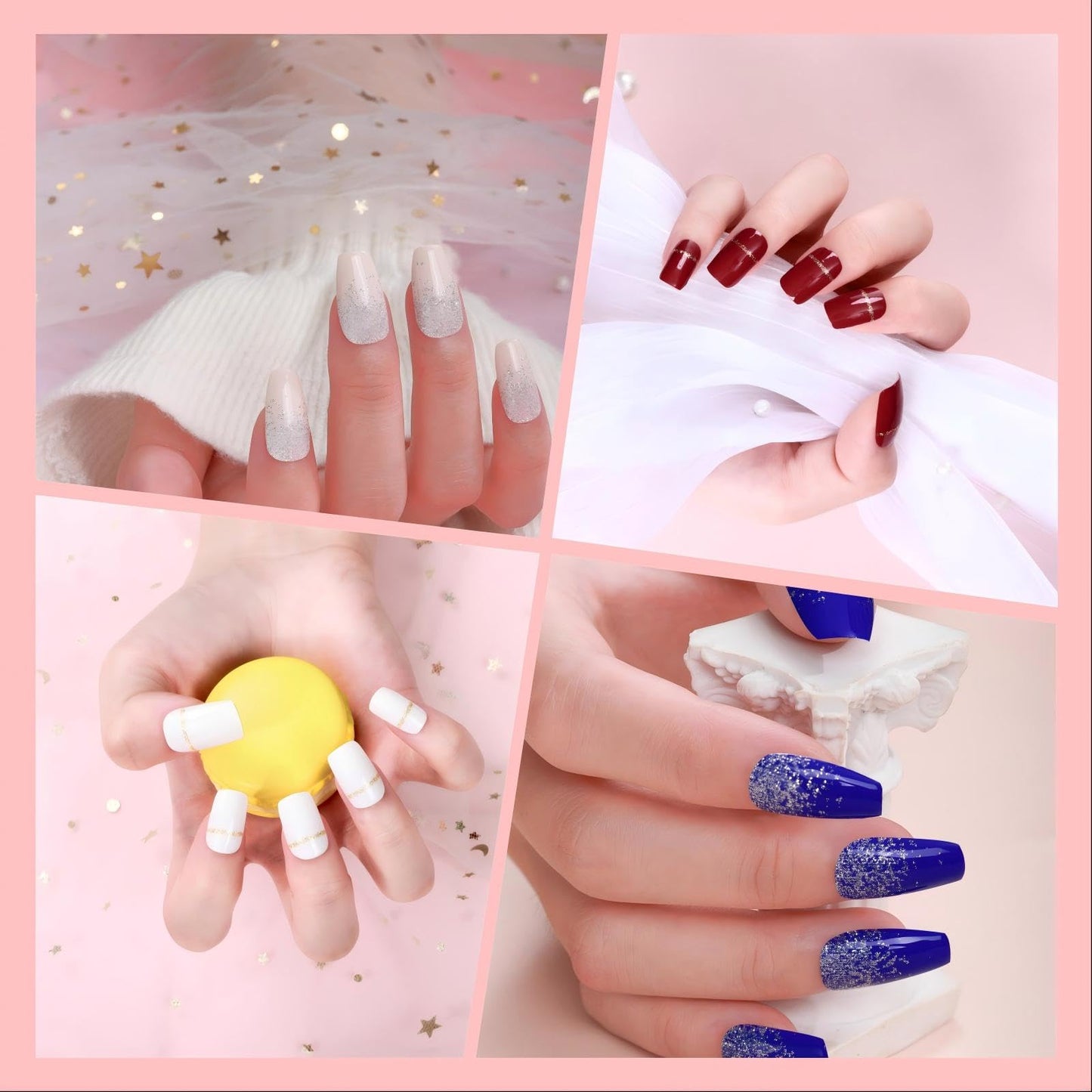 SIUDXA Gel Nail Wraps - 8 Sheets Glitter Solid Color Semi Cured Nail Strips, Full Cover Self-Adhesive Stickers, Long Lasting Salon Quality Manicure