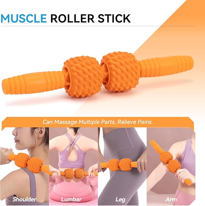 5 in 1 Foam Roller Set, Trigger Point Back Roller, Muscle Roller Stick, Massage Ball, Massage Roller, Resistance Band for Deep Tissue Massage Fitness Exercise Yoga Pilates(Orange)