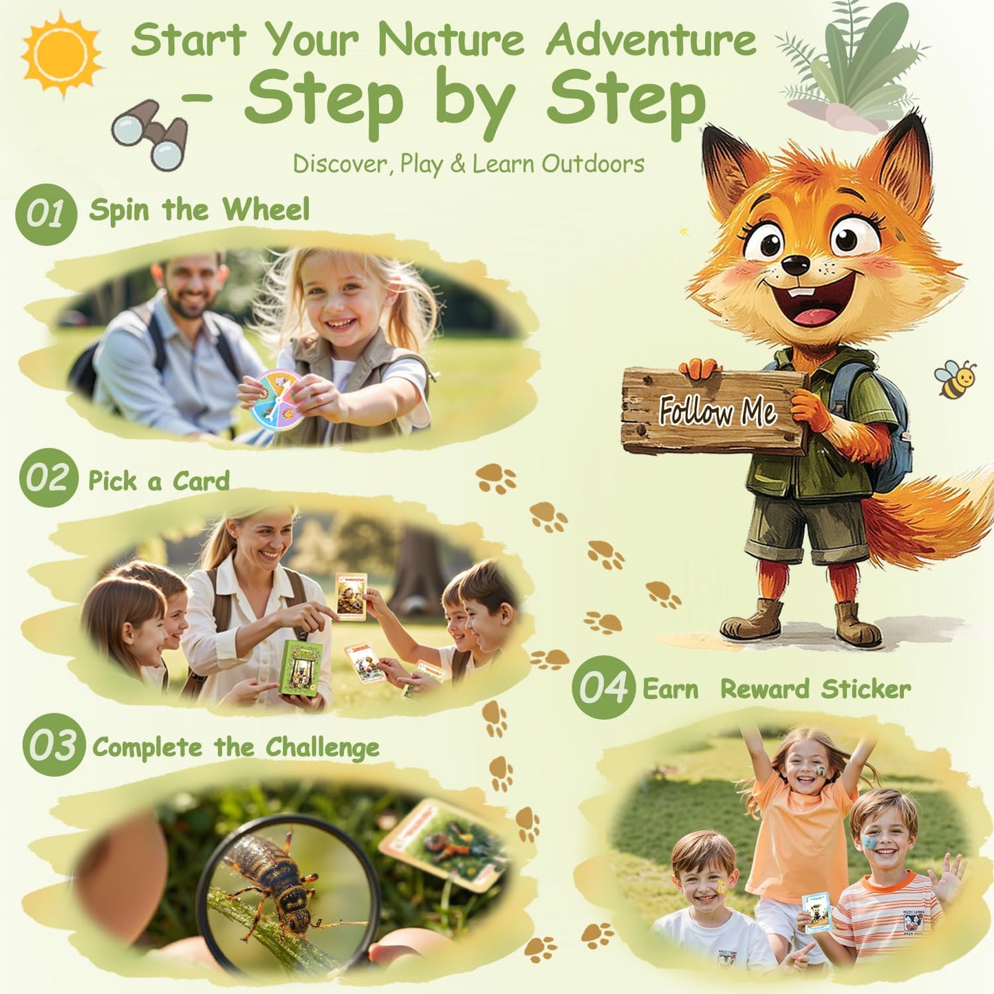 Kids Nature Scavenger Hunt – Outdoor Game for Kids | Laminated Waterproof, Wipe-Clean | 55 Cards, 5 Themes, Spinner & Stickers, Soft-Touch | Ages 3–12 Stocking Stuffers