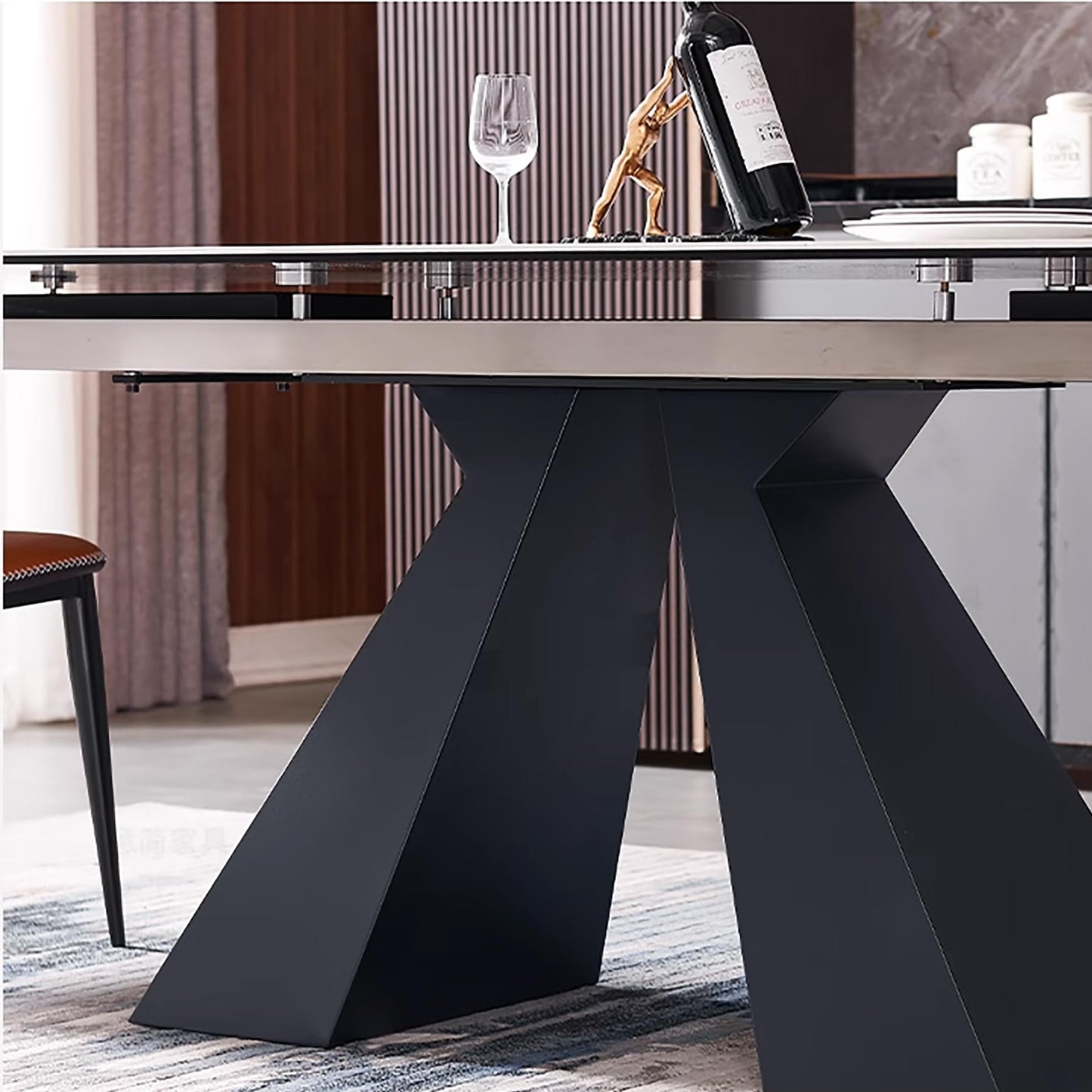 TimesGate Extendable Dining Table for 8-12 Seat, Flexible Stretch, Tabletop Made from Rock Plate and Tempered Glass, Solid Carbon Steel Base, 35.4" D x 94.5" W x 30" H, White Top