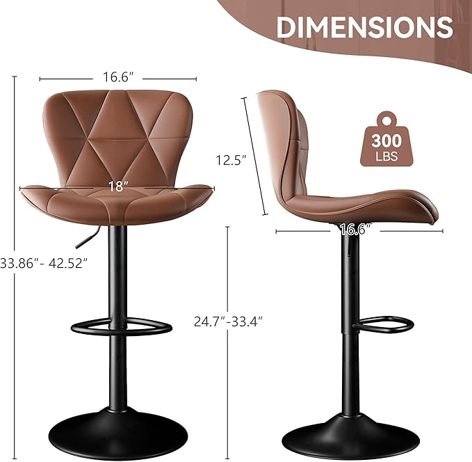 Bar Stools Set of 4,Adjustable Swivel Barstools, Faux Leather Bar Chairs,Upholstered Counter Height with High Backrest for Kitchen Island,Light Brown