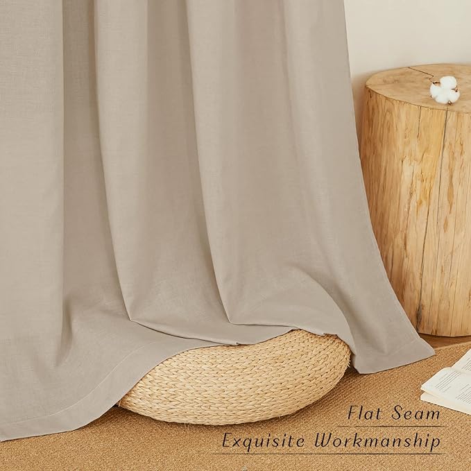 NICETOWN Thick polyester and linen Curtains 96 inch Long, Grommet Semi Sheer Window Treatments Privacy Added with Light Filtering Drapes for Bedroom/Living Room, Taupe, W55 x L96, 2 Panels